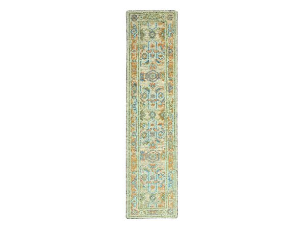 2'7"x12' Tan Brown, Oushak with Exposed Warps, Oxidized and Distressed, Pure Wool, Hand Knotted, Runner, Oriental Rug HR77037