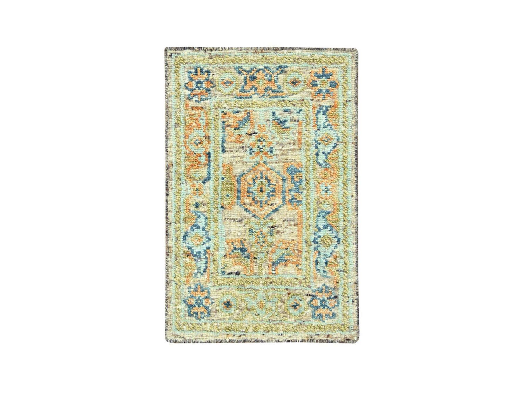 2'2"x3'1" Tan Brown, Oushak with Exposed Warps, Oxidized and Distressed, Pure Wool, Hand Knotted, Sample, Mat, Oriental Rug HR77041