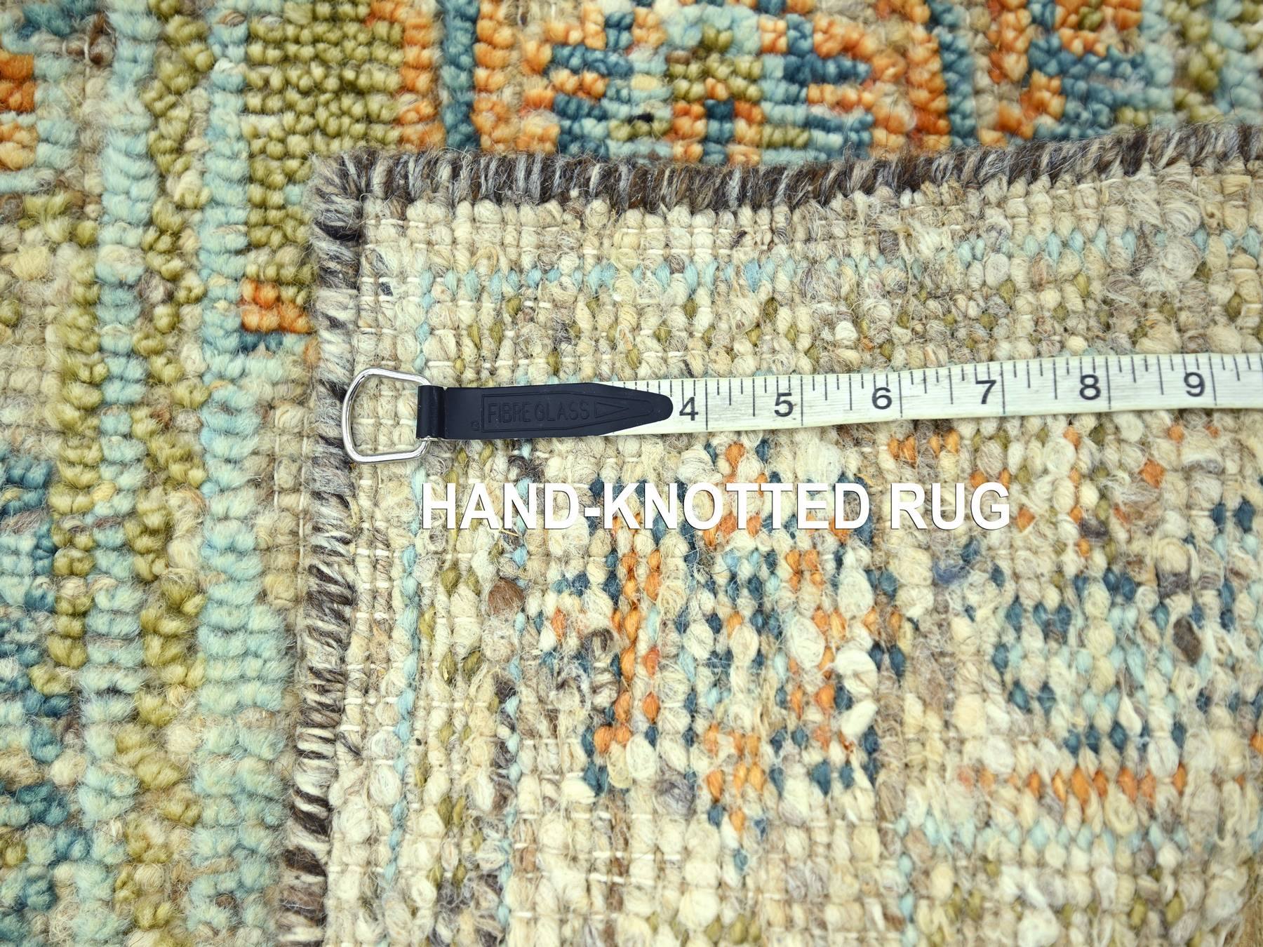 2'2"x3'1" Tan Brown, Oushak with Exposed Warps, Oxidized and Distressed, Pure Wool, Hand Knotted, Sample, Mat, Oriental Rug HR77041 - Image 4