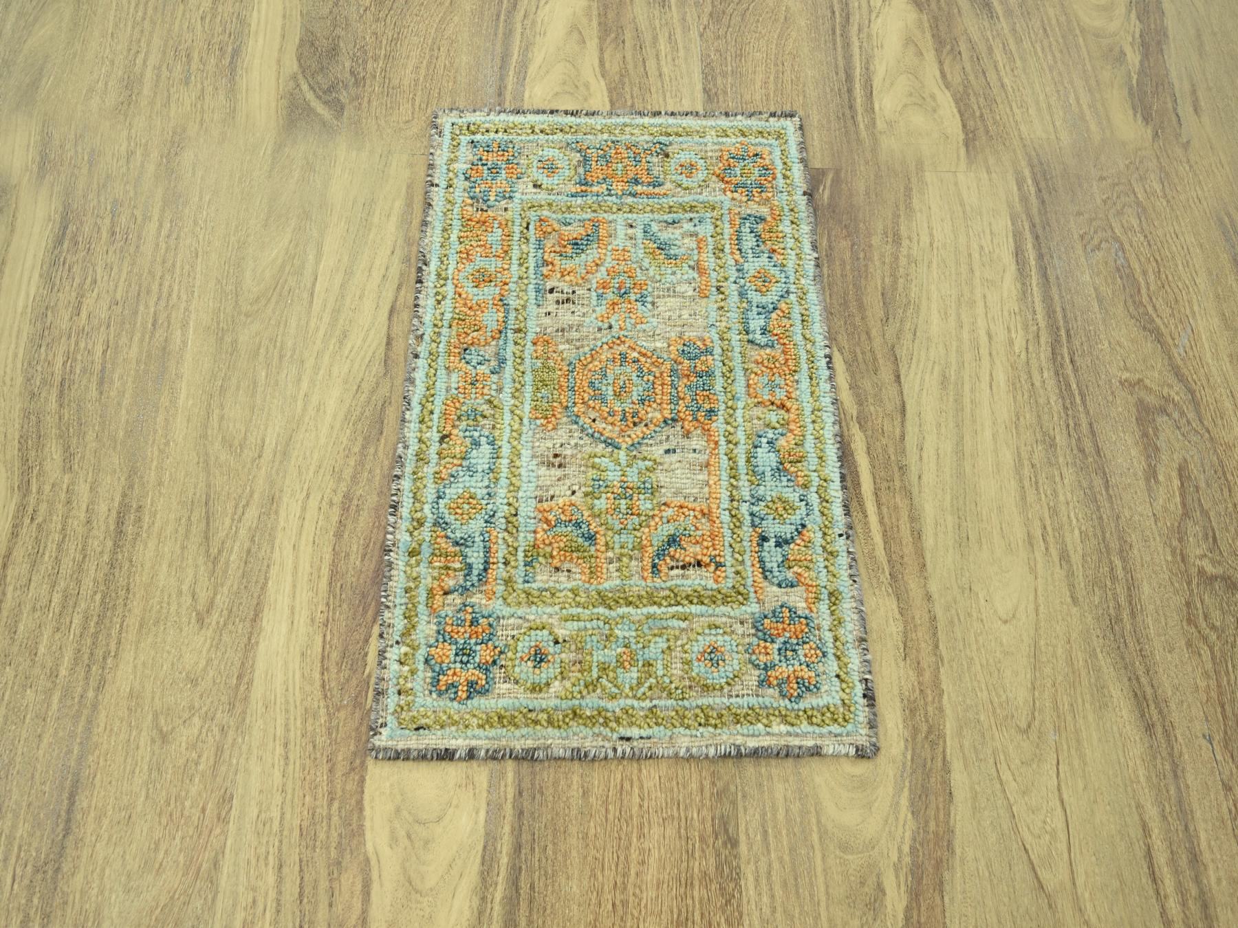 2'x3' Tan Brown, Oushak with Exposed Warps, Oxidized and Distressed, Pure Wool, Hand Knotted, Sample, Mat, Oriental Rug HR77043 - Image 2