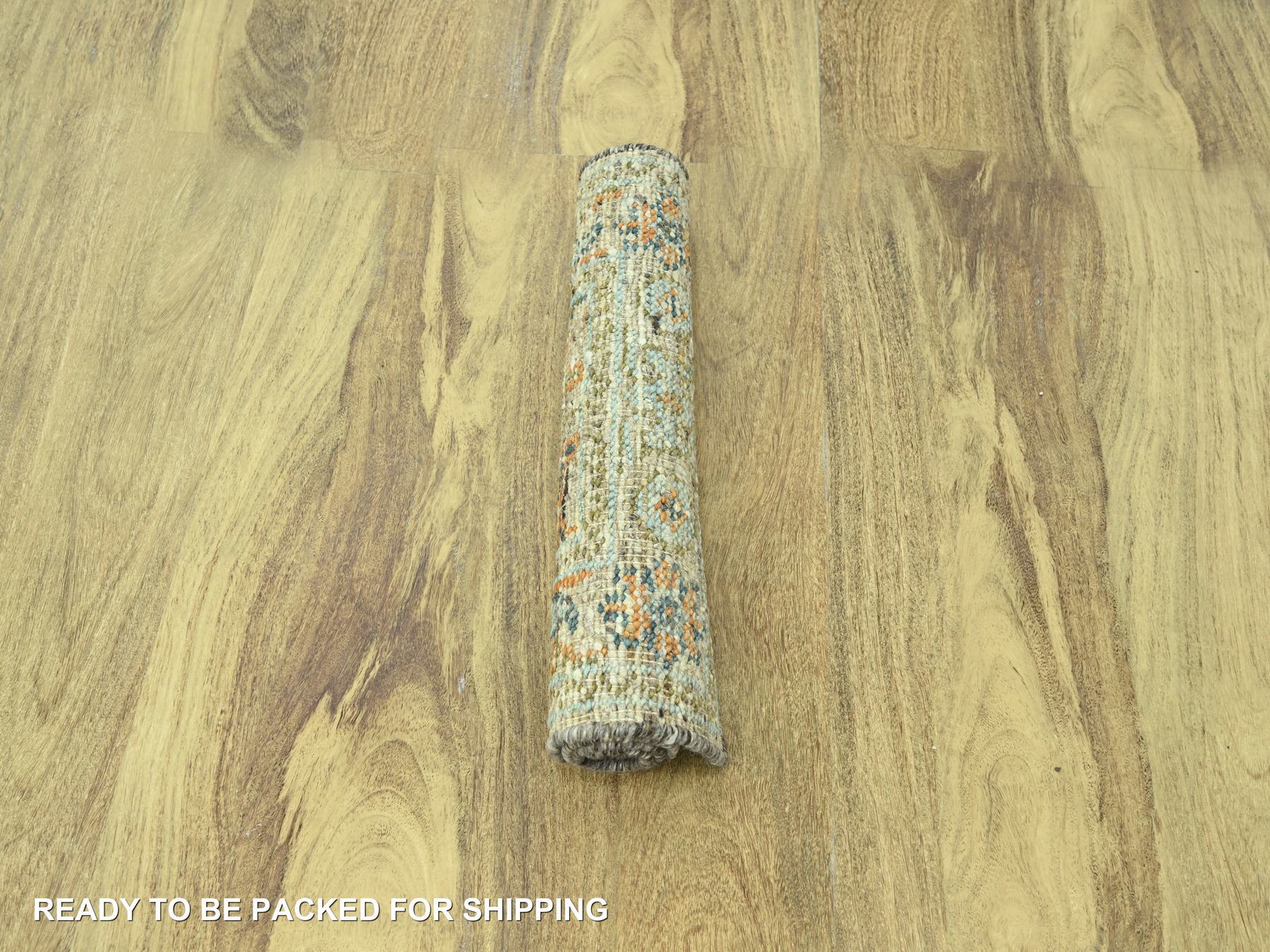 2'x3' Tan Brown, Oushak with Exposed Warps, Oxidized and Distressed, Pure Wool, Hand Knotted, Sample, Mat, Oriental Rug HR77043 - Image 5