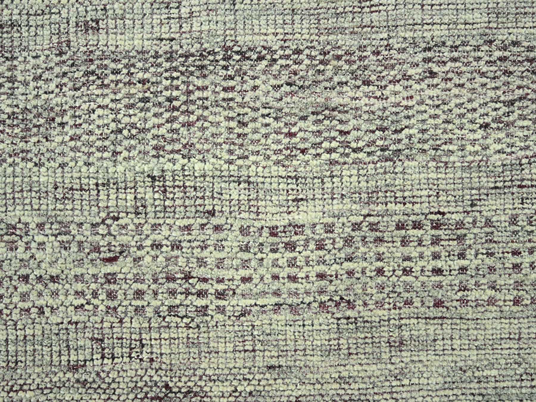 10'x14'1" Wine Red with Ivory, 100% Wool, Hand Knotted, Oxidized and Distressed Grass Design with Exposed Warps, Oriental Rug HR77045 - Image 8