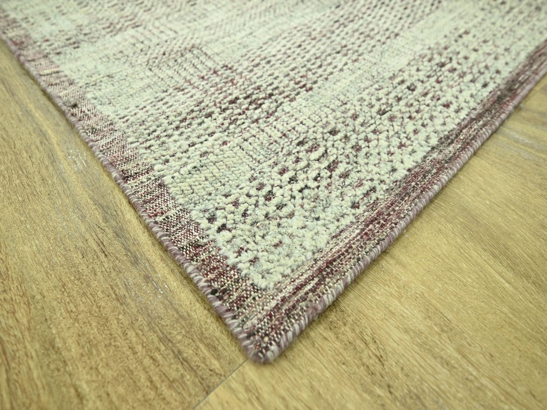 10'x14'1" Wine Red with Ivory, 100% Wool, Hand Knotted, Oxidized and Distressed Grass Design with Exposed Warps, Oriental Rug HR77046 - Image 6