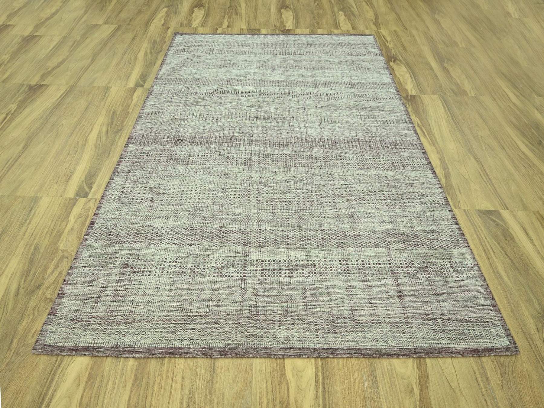 8'x10'3" Wine Red with Ivory, Oxidized and Distressed Grass Design with Exposed Warps, 100% Wool, Hand Knotted, Oriental Rug HR77047 - Image 2