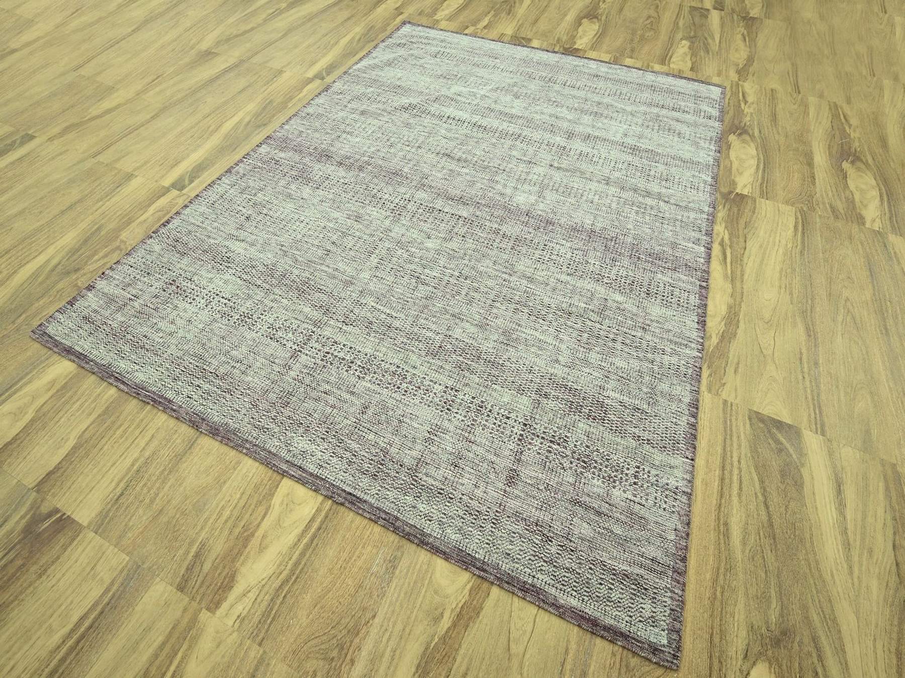 8'x10'3" Wine Red with Ivory, Oxidized and Distressed Grass Design with Exposed Warps, 100% Wool, Hand Knotted, Oriental Rug HR77047 - Image 3