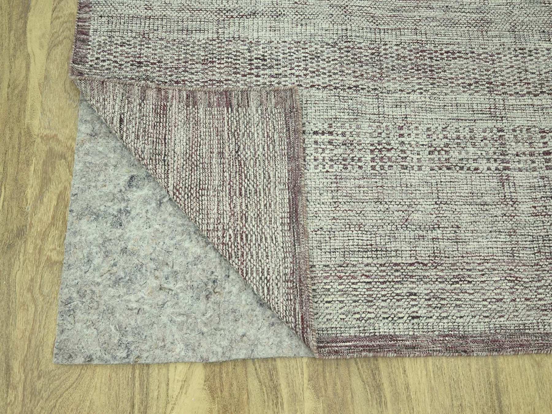 8'x10'3" Wine Red with Ivory, Oxidized and Distressed Grass Design with Exposed Warps, 100% Wool, Hand Knotted, Oriental Rug HR77047 - Image 4