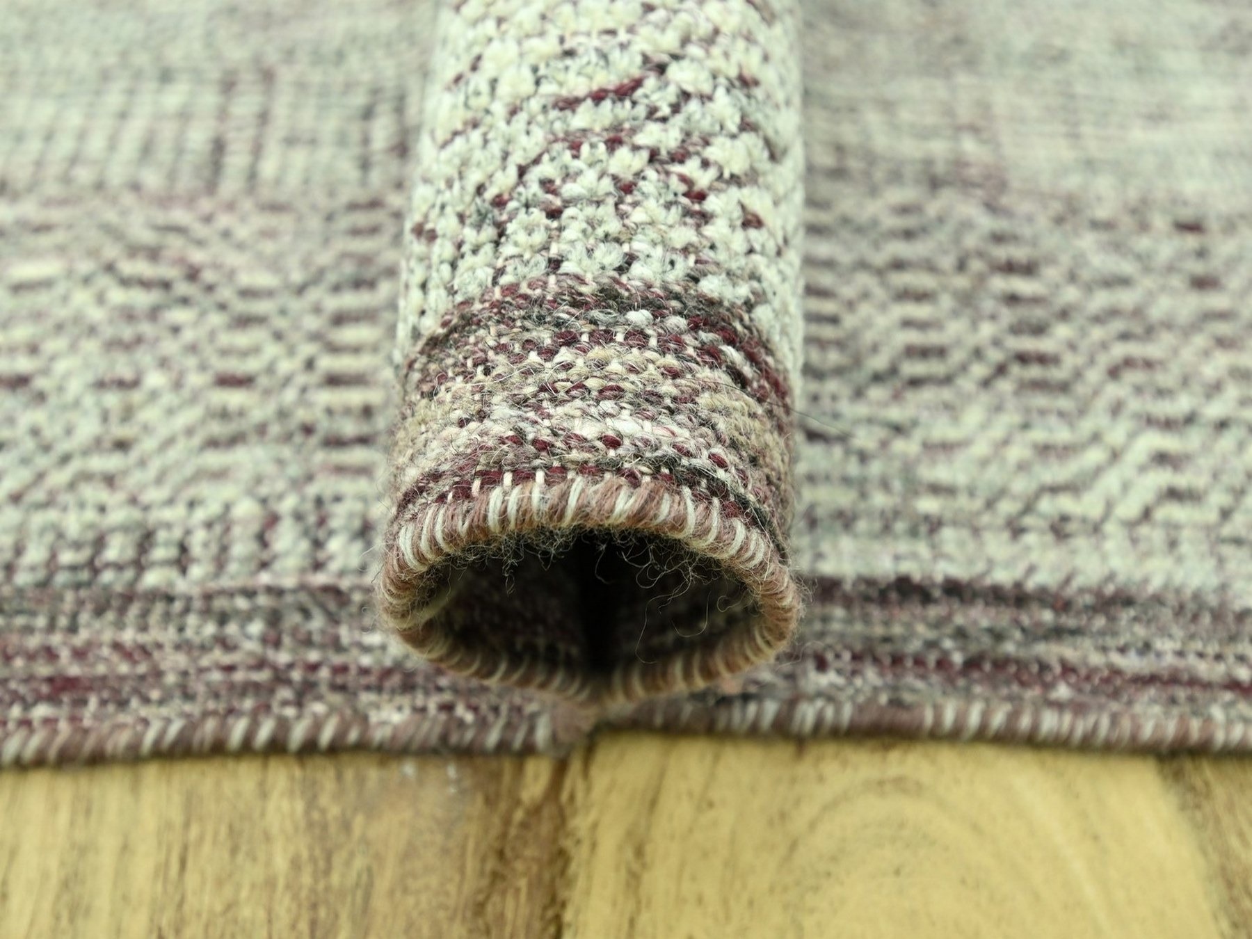 8'x10'3" Wine Red with Ivory, Oxidized and Distressed Grass Design with Exposed Warps, 100% Wool, Hand Knotted, Oriental Rug HR77047 - Image 5