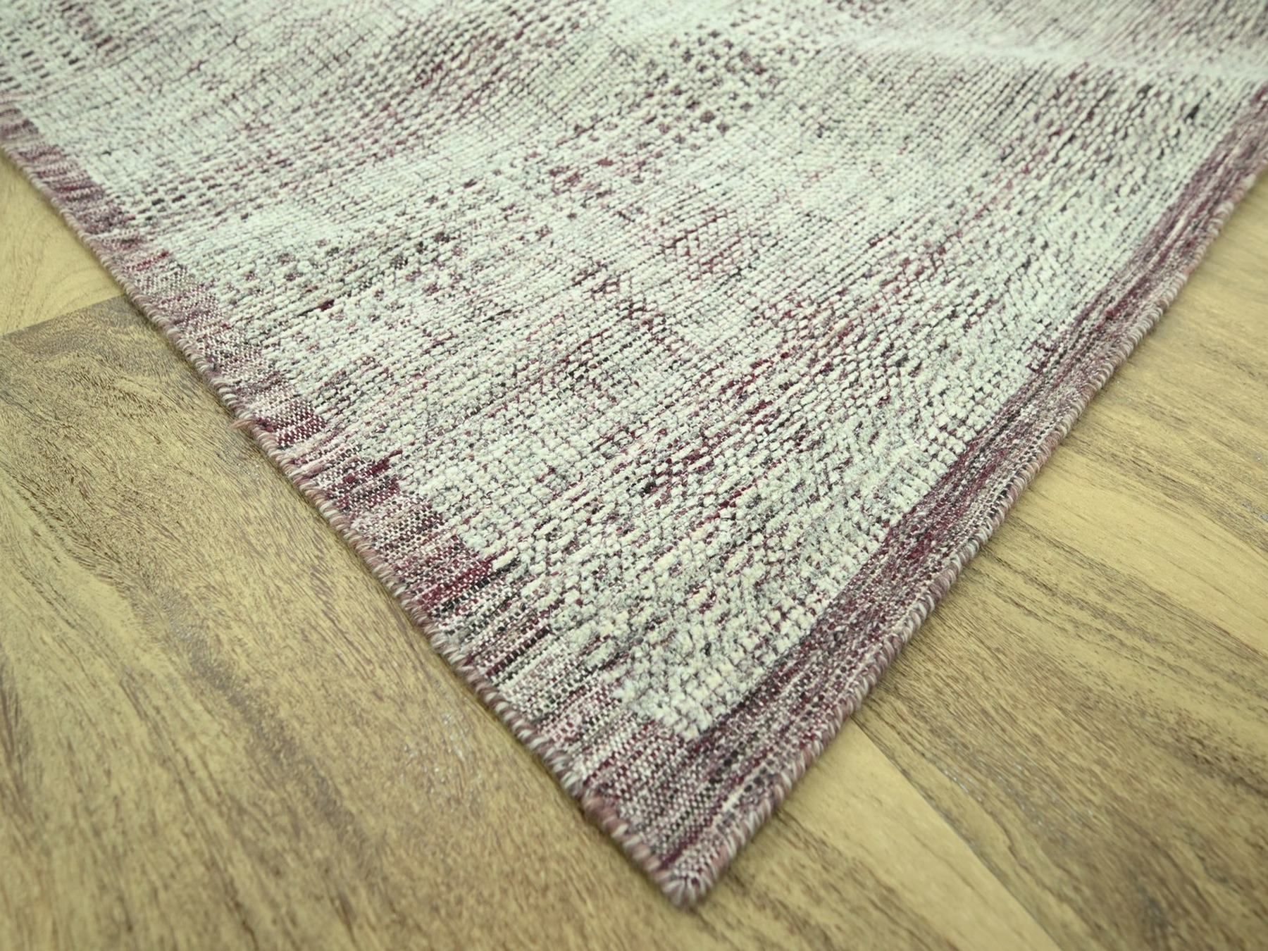8'x10'3" Wine Red with Ivory, Oxidized and Distressed Grass Design with Exposed Warps, 100% Wool, Hand Knotted, Oriental Rug HR77047 - Image 6