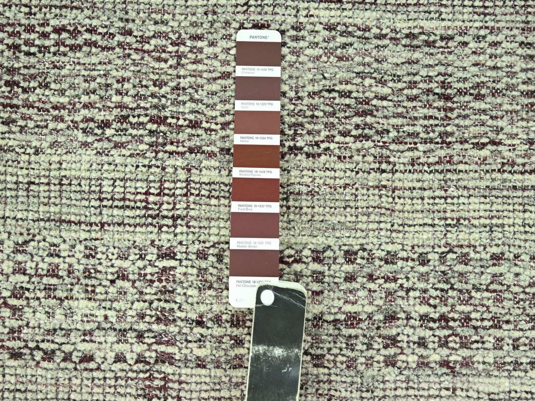 8'x10'3" Wine Red with Ivory, Oxidized and Distressed Grass Design with Exposed Warps, 100% Wool, Hand Knotted, Oriental Rug HR77047 - Image 7