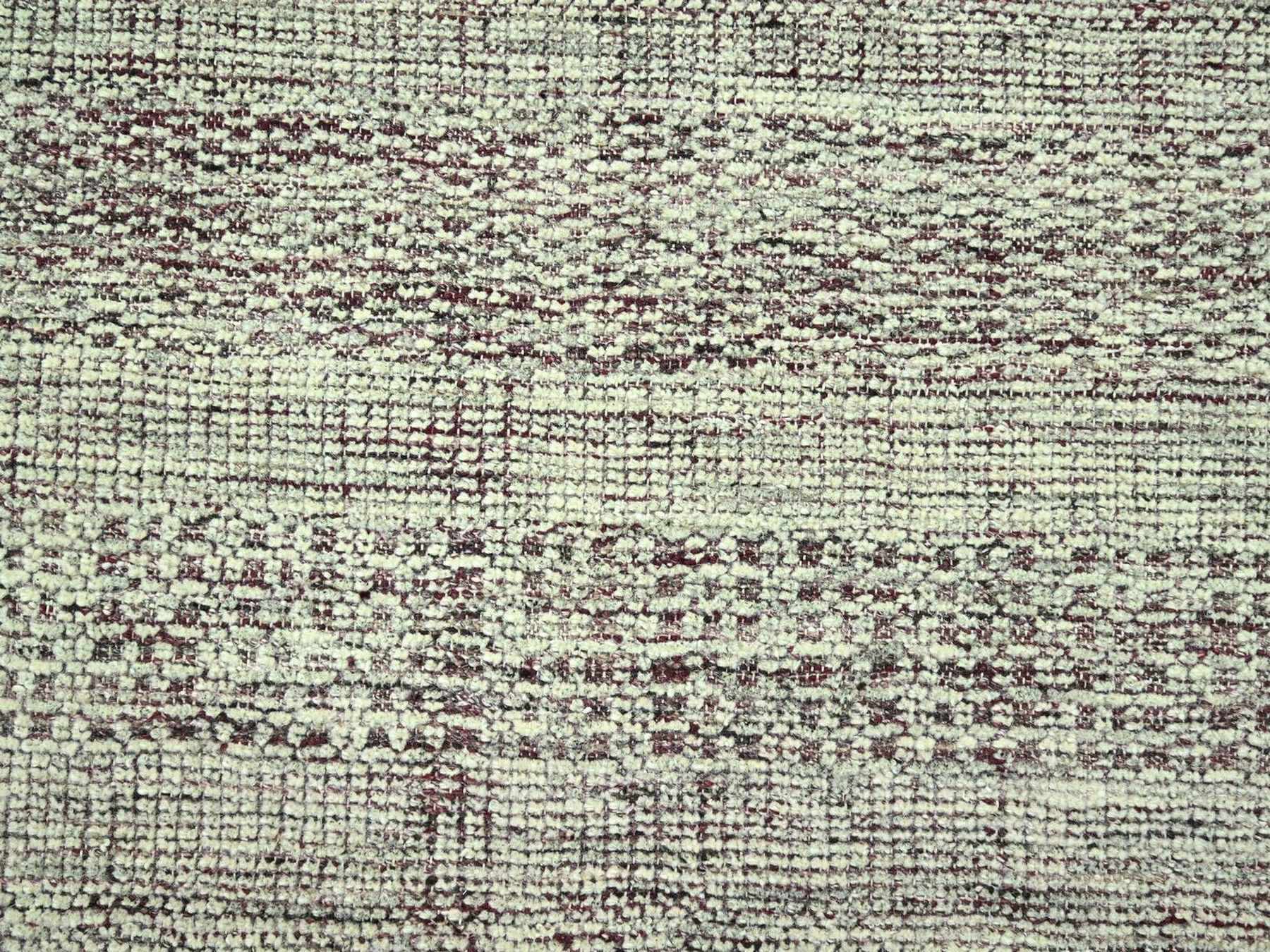 8'x10'3" Wine Red with Ivory, Oxidized and Distressed Grass Design with Exposed Warps, 100% Wool, Hand Knotted, Oriental Rug HR77047 - Image 8