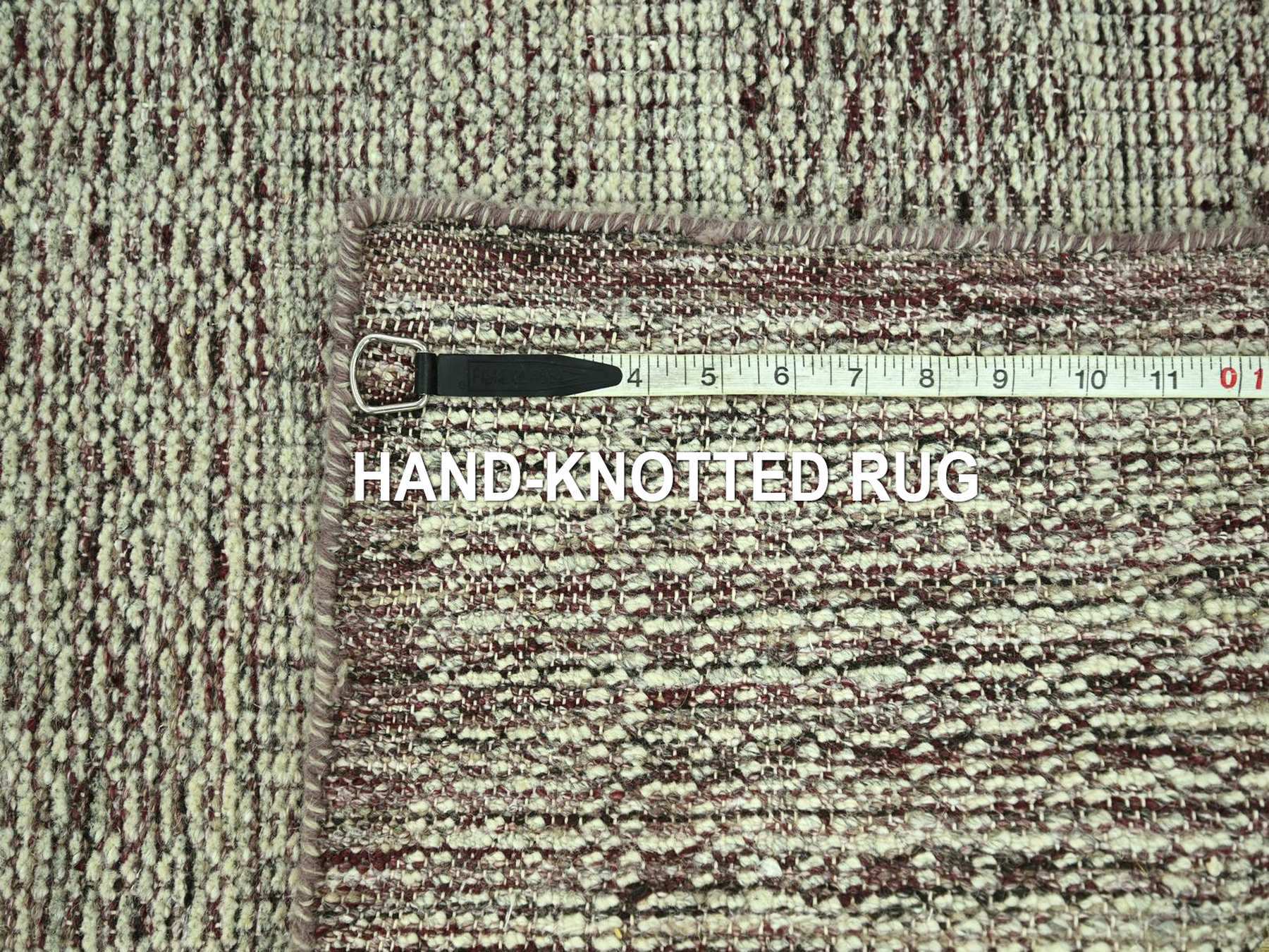 2'7"x12' Wine Red with Ivory, 100% Wool, Hand Knotted, Oxidized and Distressed Grass Design with Exposed Warps, Narrow Runner, Oriental Rug HR77049 - Image 7