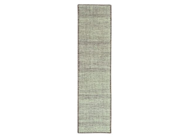 2'7"x12' Wine Red with Ivory, 100% Wool, Hand Knotted, Oxidized and Distressed Grass Design with Exposed Warps, Narrow Runner, Oriental Rug HR77050