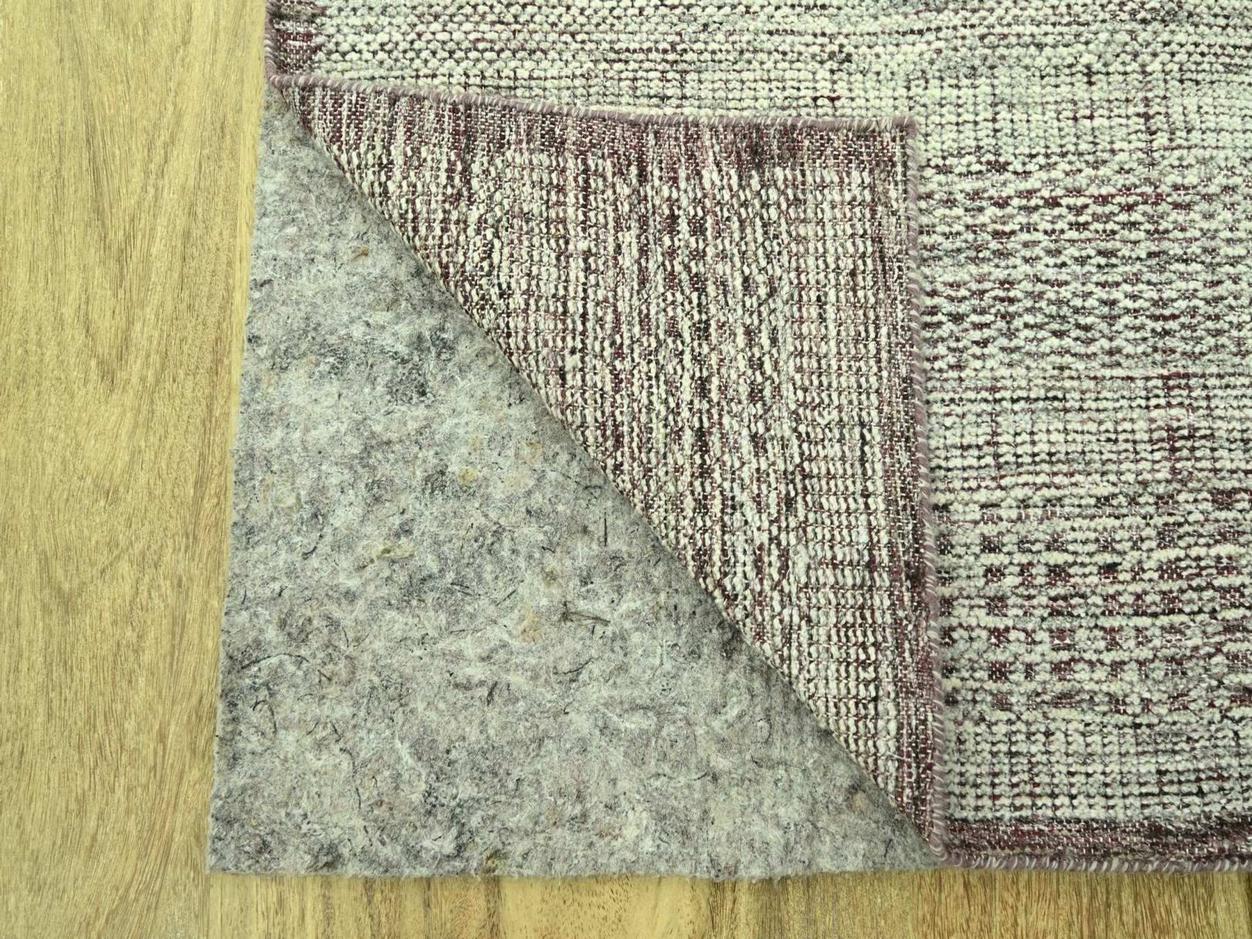 2'7"x12' Wine Red with Ivory, 100% Wool, Hand Knotted, Oxidized and Distressed Grass Design with Exposed Warps, Narrow Runner, Oriental Rug HR77051 - Image 3