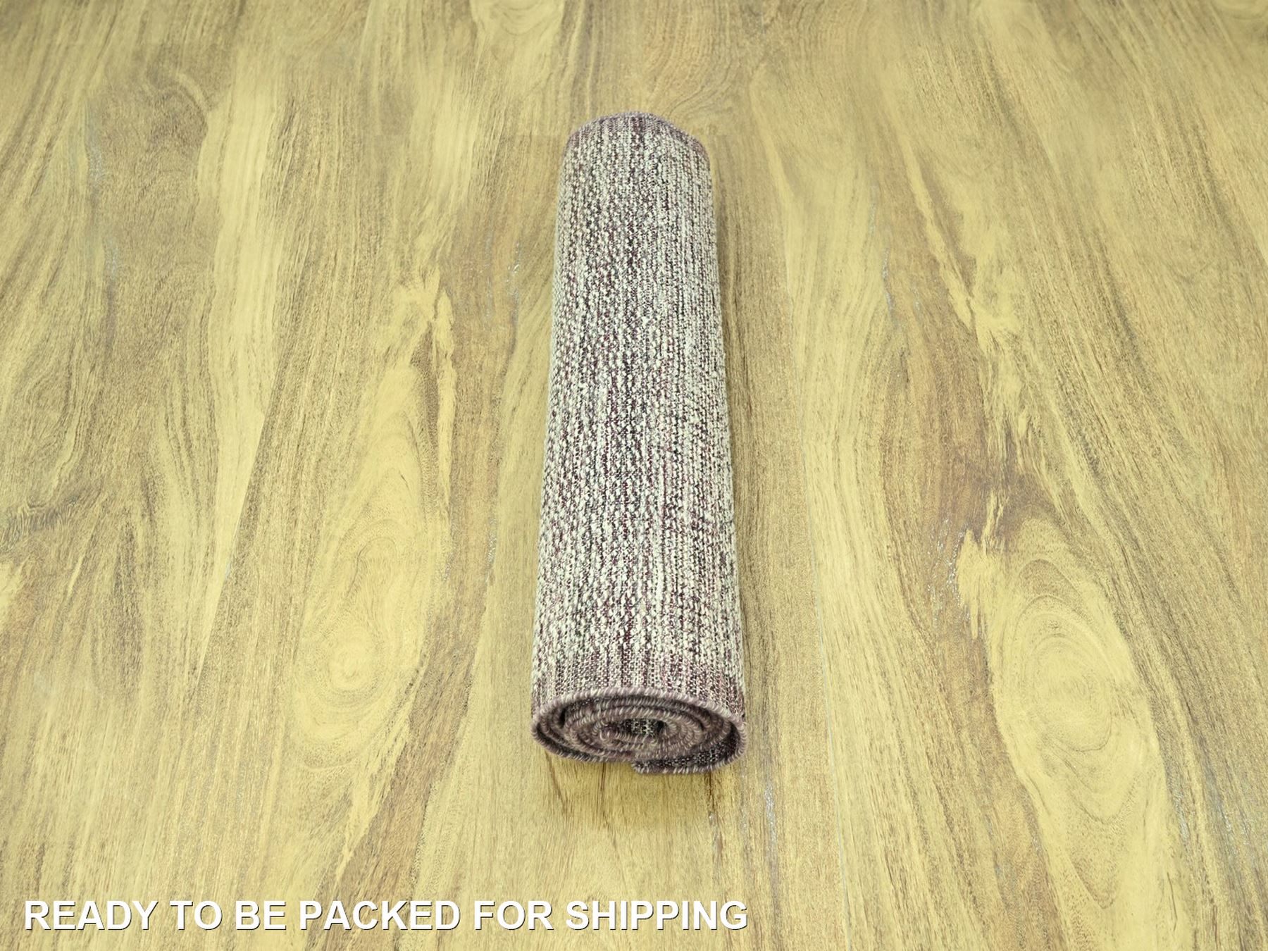 2'7"x12' Wine Red with Ivory, 100% Wool, Hand Knotted, Oxidized and Distressed Grass Design with Exposed Warps, Narrow Runner, Oriental Rug HR77051 - Image 5