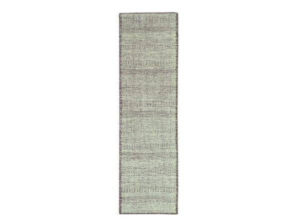 2'7"x10'3" Wine Red with Ivory, Oxidized and Distressed Grass Design with Exposed Warps, 100% Wool, Hand Knotted, Narrow Runner, Oriental Rug HR77053