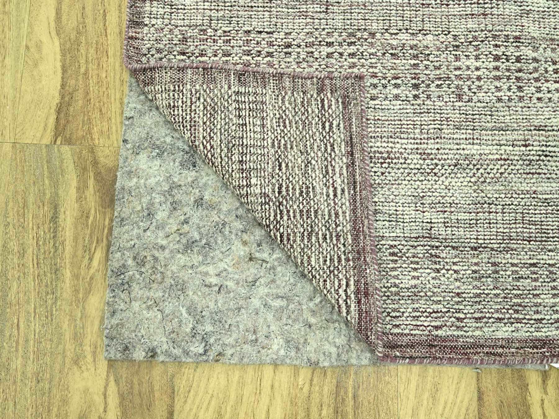 2'7"x10'3" Wine Red with Ivory, Oxidized and Distressed Grass Design with Exposed Warps, 100% Wool, Hand Knotted, Narrow Runner, Oriental Rug HR77053 - Image 3