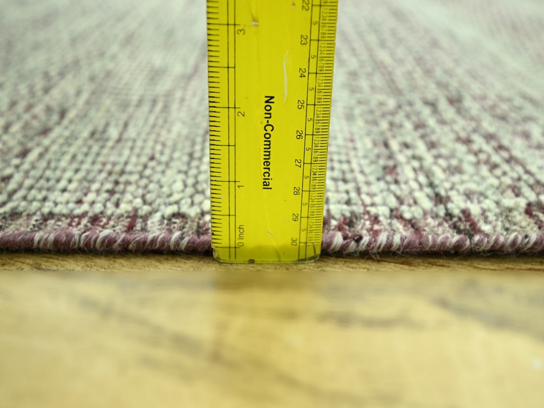 2'7"x10'3" Wine Red with Ivory, Oxidized and Distressed Grass Design with Exposed Warps, 100% Wool, Hand Knotted, Narrow Runner, Oriental Rug HR77053 - Image 6