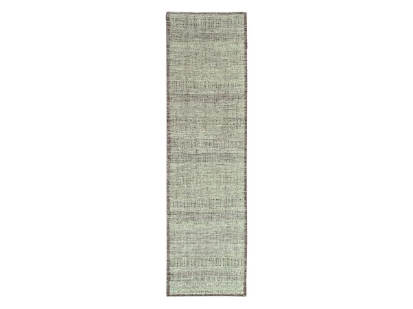 2'8"x10'3" Wine Red with Ivory, 100% Wool, Hand Knotted, Oxidized and Distressed Grass Design with Exposed Warps, Narrow Runner, Oriental Rug HR77054