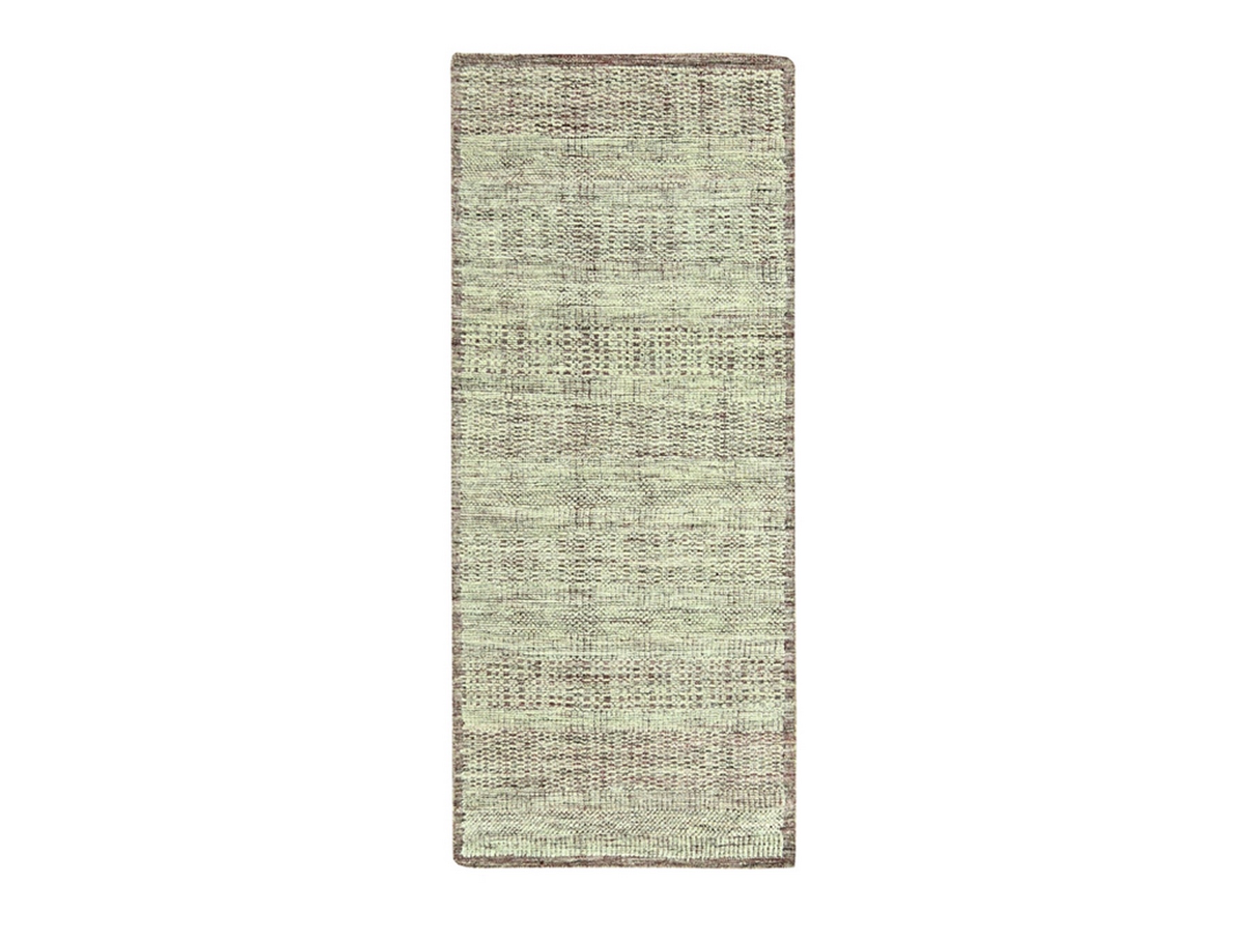 2'7"x6' Wine Red with Ivory, Hand Knotted, Oxidized and Distressed Grass Design with Exposed Warps, 100% Wool, Runner, Oriental Rug HR77055