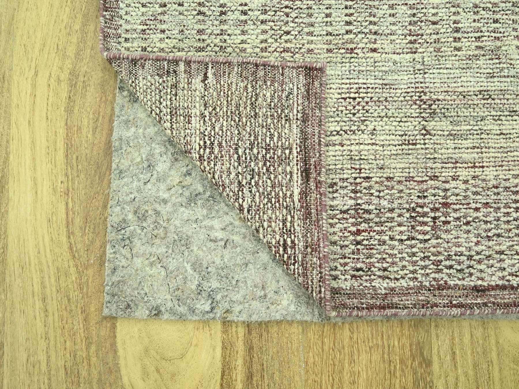 2'7"x6' Wine Red with Ivory, Hand Knotted, Oxidized and Distressed Grass Design with Exposed Warps, 100% Wool, Runner, Oriental Rug HR77055 - Image 3