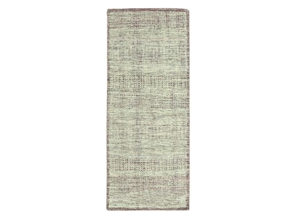 2'7"x6' Wine Red with Ivory, 100% Wool, Hand Knotted, Oxidized and Distressed Grass Design with Exposed Warps, Runner, Oriental Rug HR77056