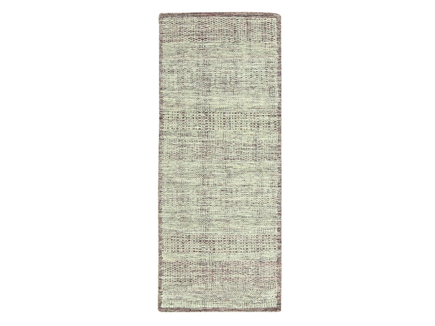 2'7"x6' Wine Red with Ivory, 100% Wool, Hand Knotted, Oxidized and Distressed Grass Design with Exposed Warps, Runner, Oriental Rug HR77056