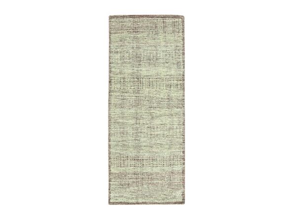 2'6"x6' Wine Red with Ivory, Oxidized and Distressed Grass Design with Exposed Warps, 100% Wool, Hand Knotted, Narrow Runner, Oriental Rug HR77057