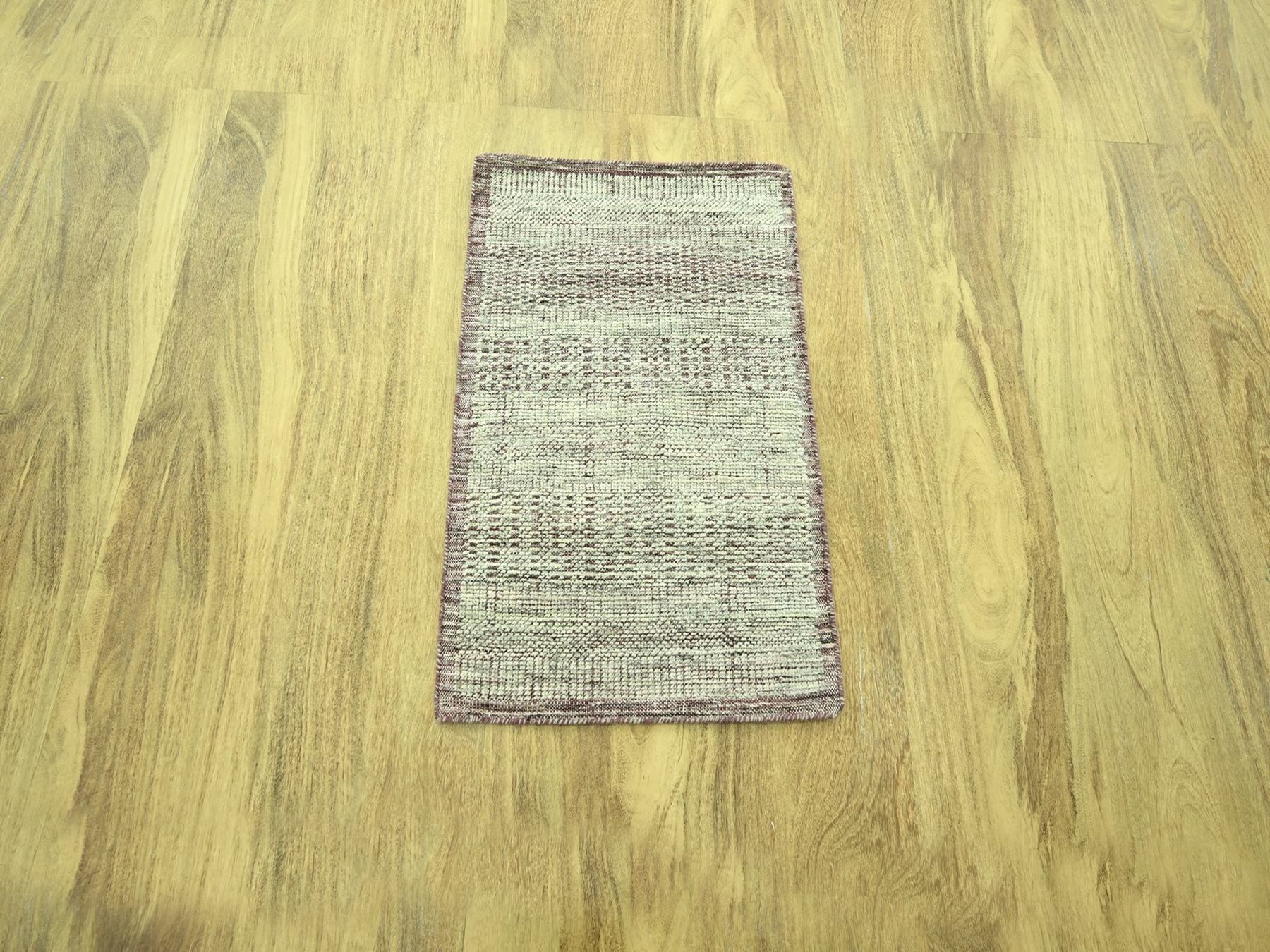 2'x3' Wine Red with Ivory, 100% Wool, Hand Knotted, Oxidized and Distressed Grass Design with Exposed Warps, Sample, Mat, Oriental Rug HR77058 - Image 2