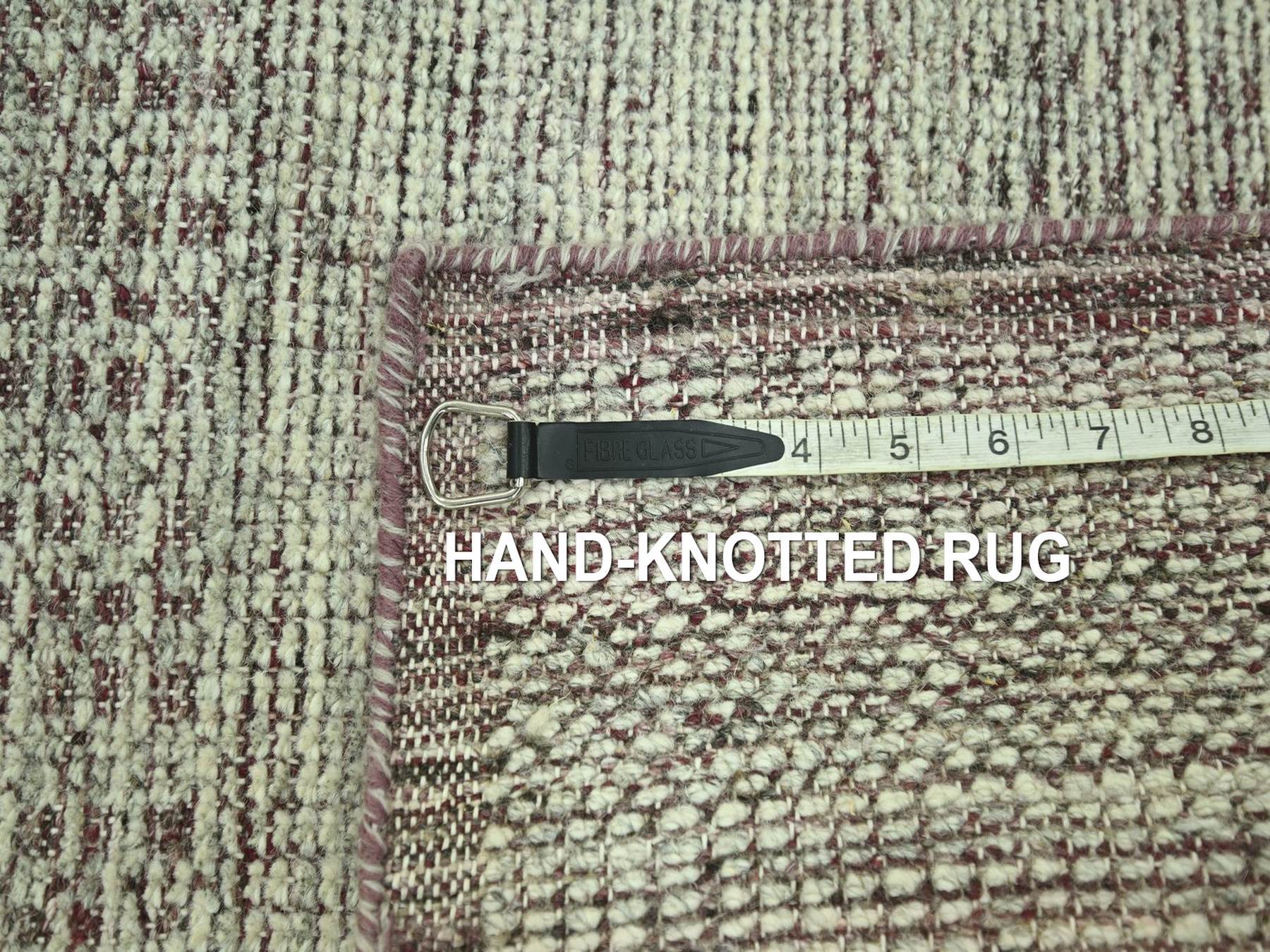 2'x3' Wine Red with Ivory, 100% Wool, Hand Knotted, Oxidized and Distressed Grass Design with Exposed Warps, Sample, Mat, Oriental Rug HR77058 - Image 4