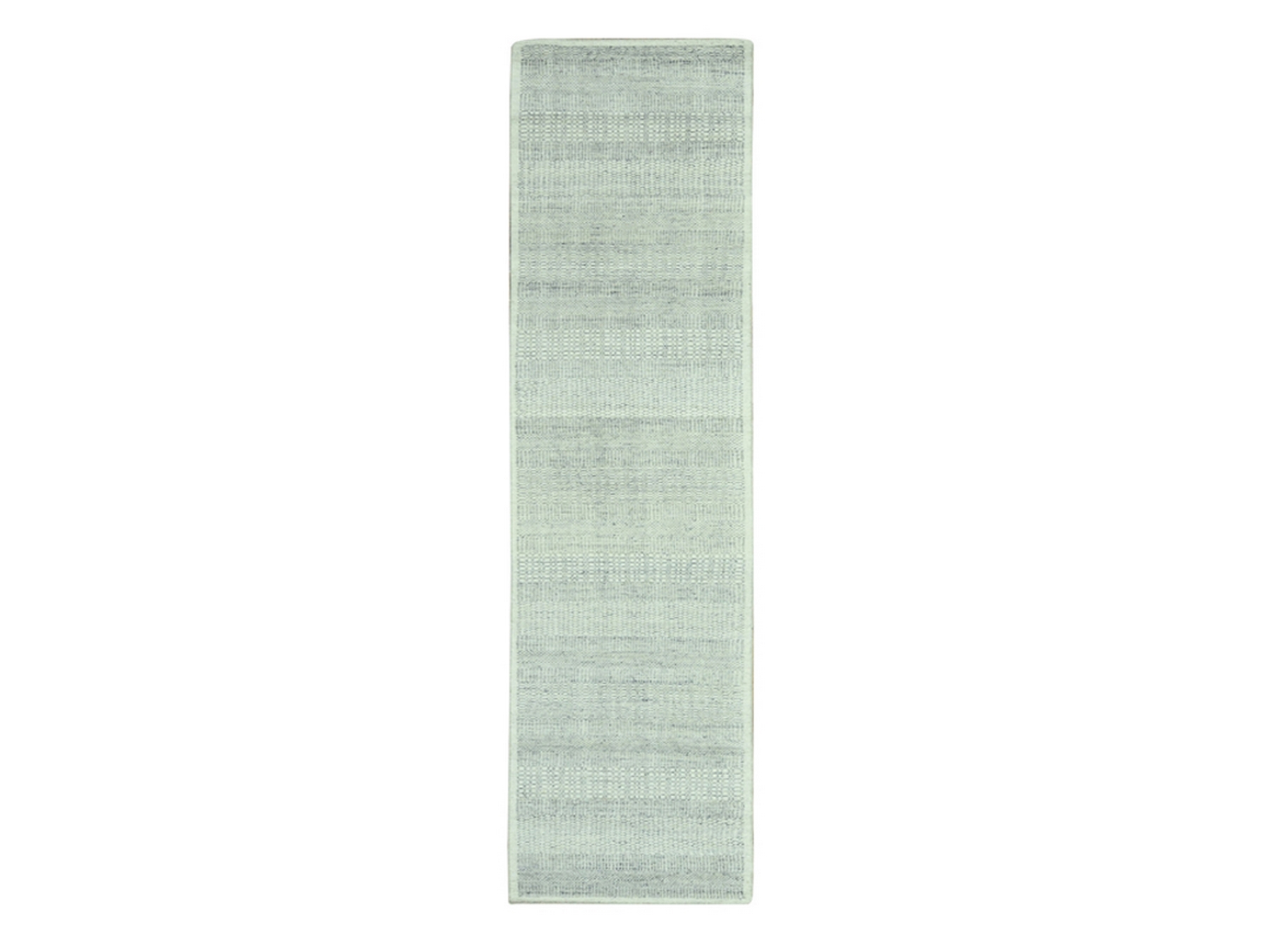 2'6"x11'10" Misty Gray, 100% Wool, Hand Knotted, Oxidized and Distressed Grass Design with Exposed Warps, Narrow Runner, Oriental Rug HR77061