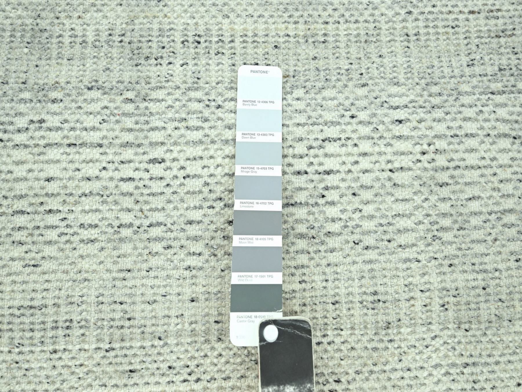 2'6"x11'10" Misty Gray, 100% Wool, Hand Knotted, Oxidized and Distressed Grass Design with Exposed Warps, Narrow Runner, Oriental Rug HR77061 - Image 4