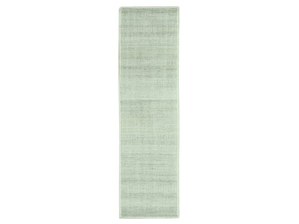 2'8"x11'10" Misty Gray, Oxidized and Distressed Grass Design with Exposed Warps, 100% Wool, Hand Knotted, Runner, Oriental Rug HR77063