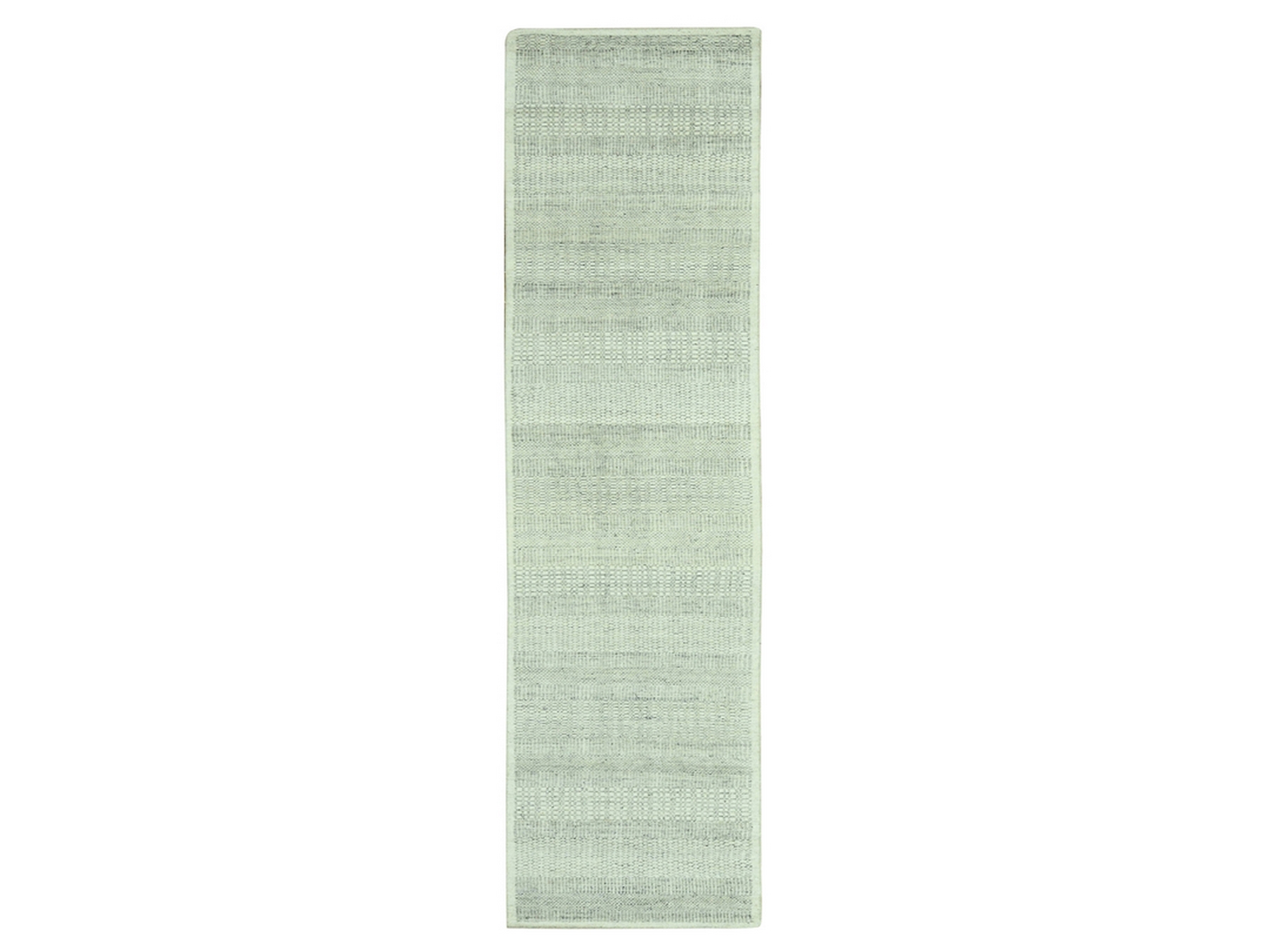 2'8"x11'10" Misty Gray, Oxidized and Distressed Grass Design with Exposed Warps, 100% Wool, Hand Knotted, Runner, Oriental Rug HR77063