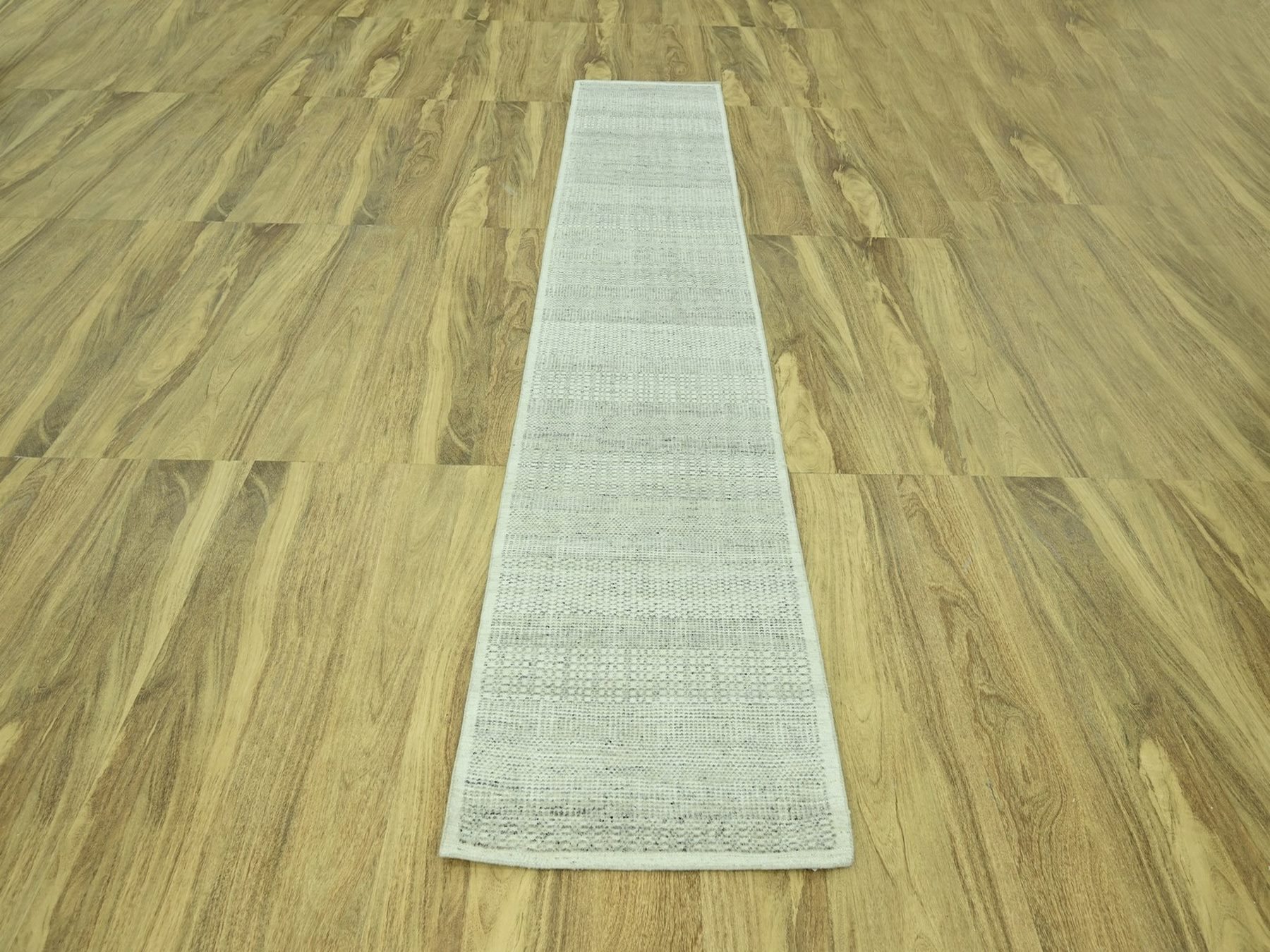 2'8"x11'10" Misty Gray, Oxidized and Distressed Grass Design with Exposed Warps, 100% Wool, Hand Knotted, Runner, Oriental Rug HR77063 - Image 2