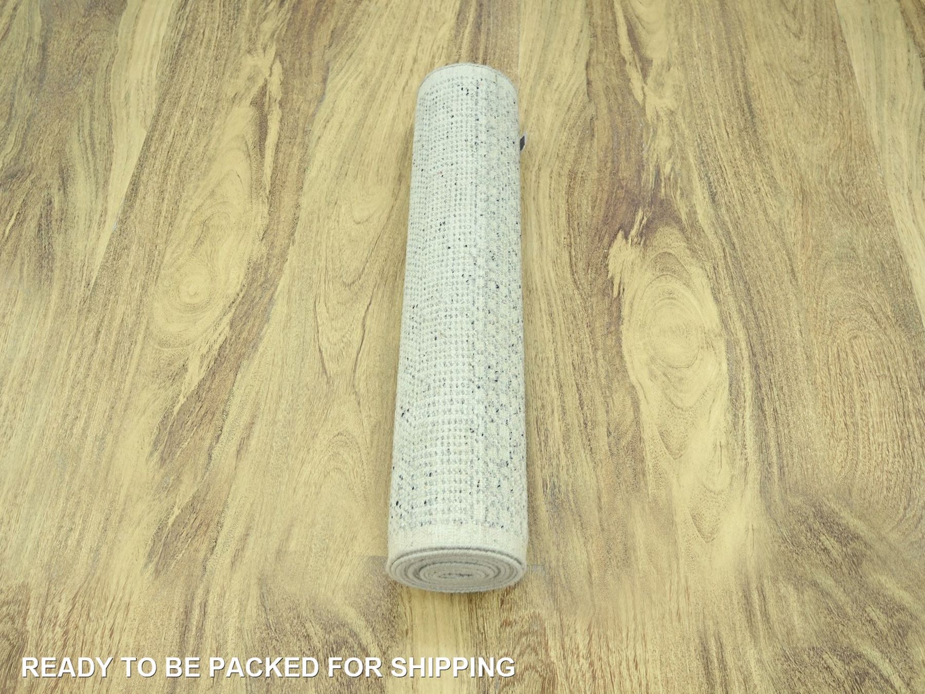2'8"x11'10" Misty Gray, Oxidized and Distressed Grass Design with Exposed Warps, 100% Wool, Hand Knotted, Runner, Oriental Rug HR77063 - Image 5