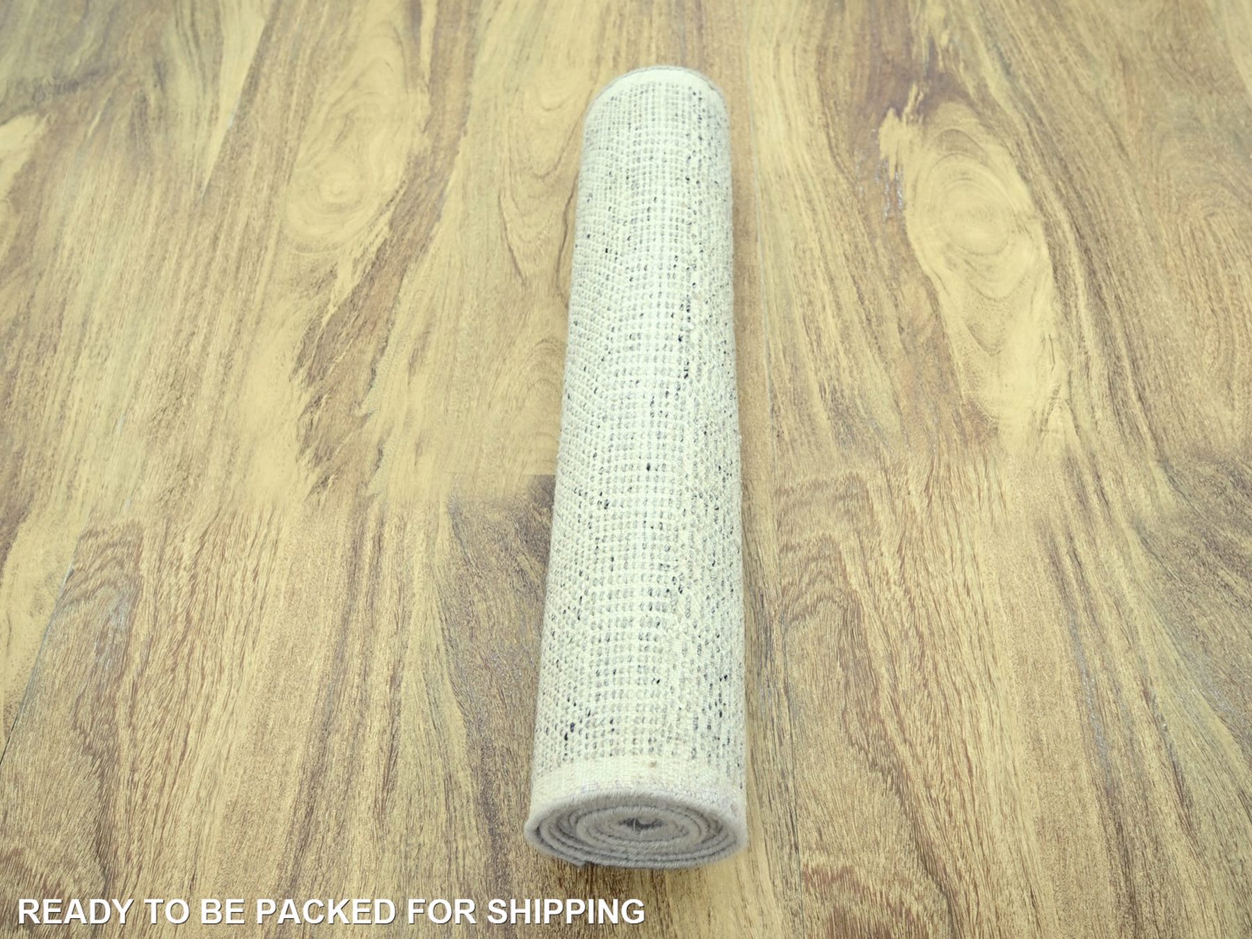 2'7"x10'2" Misty Gray, Oxidized and Distressed Grass Design with Exposed Warps, 100% Wool, Hand Knotted, Runner, Oriental Rug HR77066 - Image 5