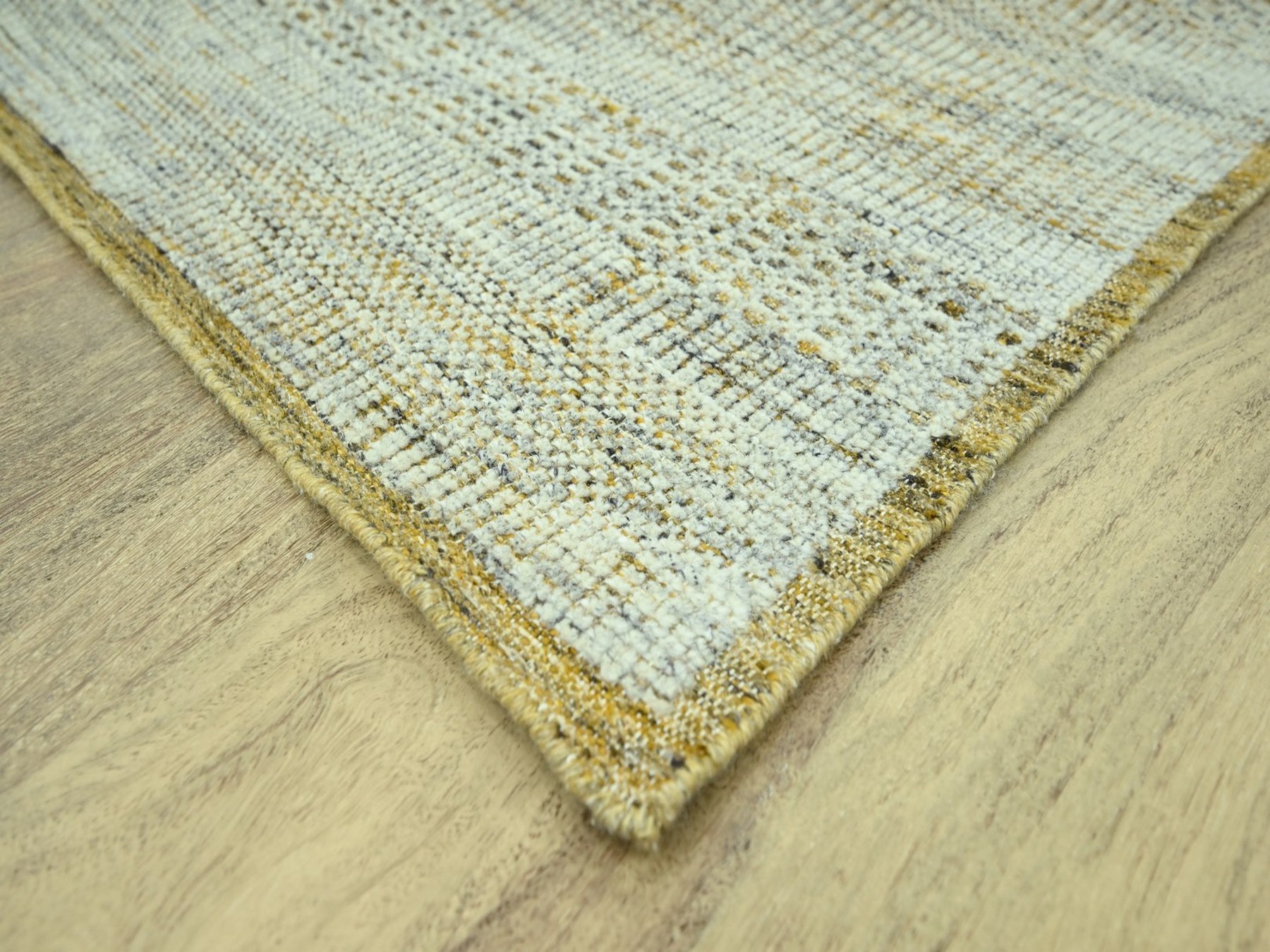 9'x12' Mustard Yellow, Oxidized and Distressed Grass Design with Exposed Warps, 100% Wool, Hand Knotted, Oriental Rug HR77067 - Image 6