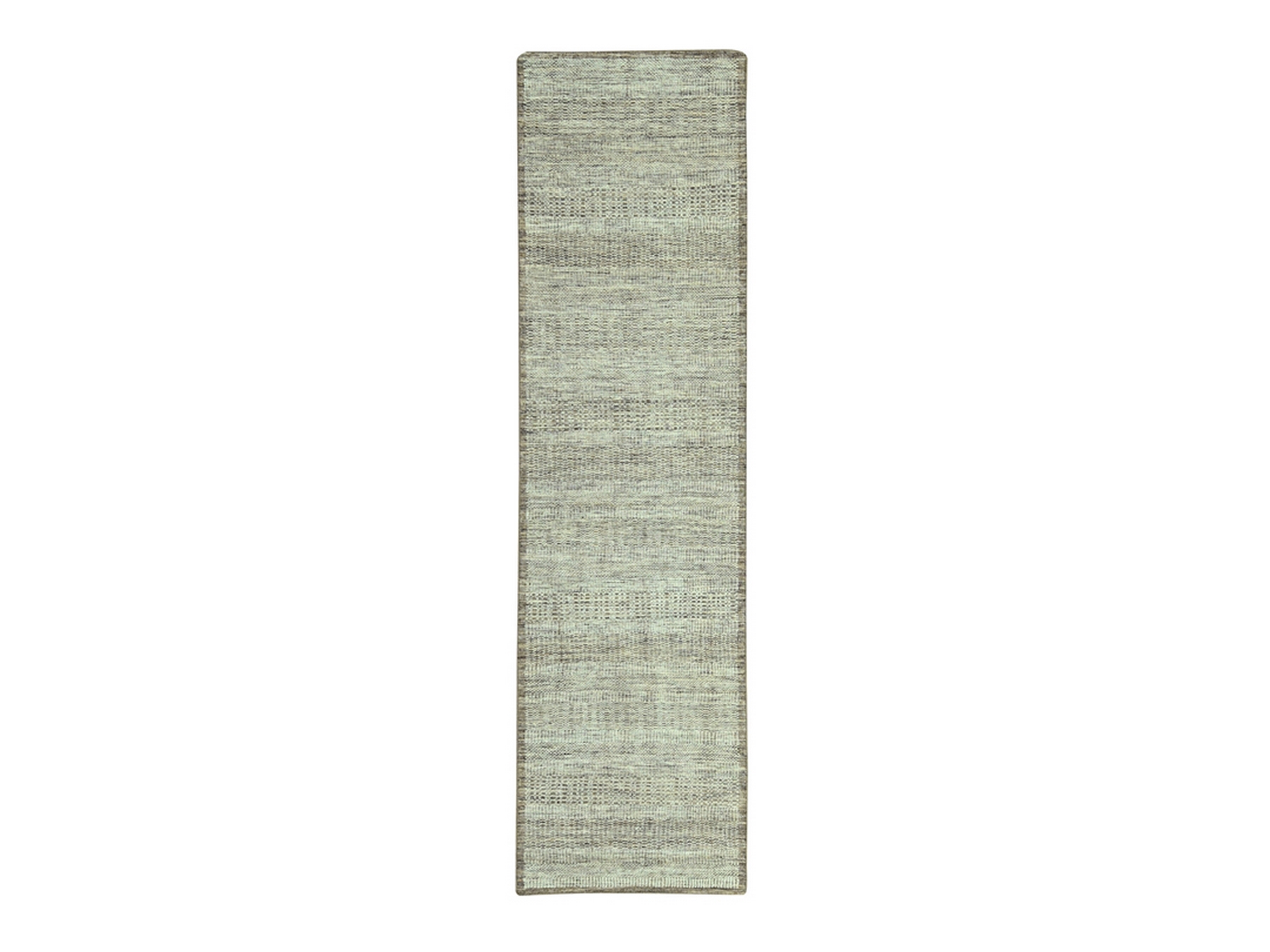 2'7"x11'10" Beaver Brown with Ivory, Hand Knotted, Oxidized and Distressed Grass Design with Exposed Warps, 100% Wool, Runner, Oriental Rug HR77074