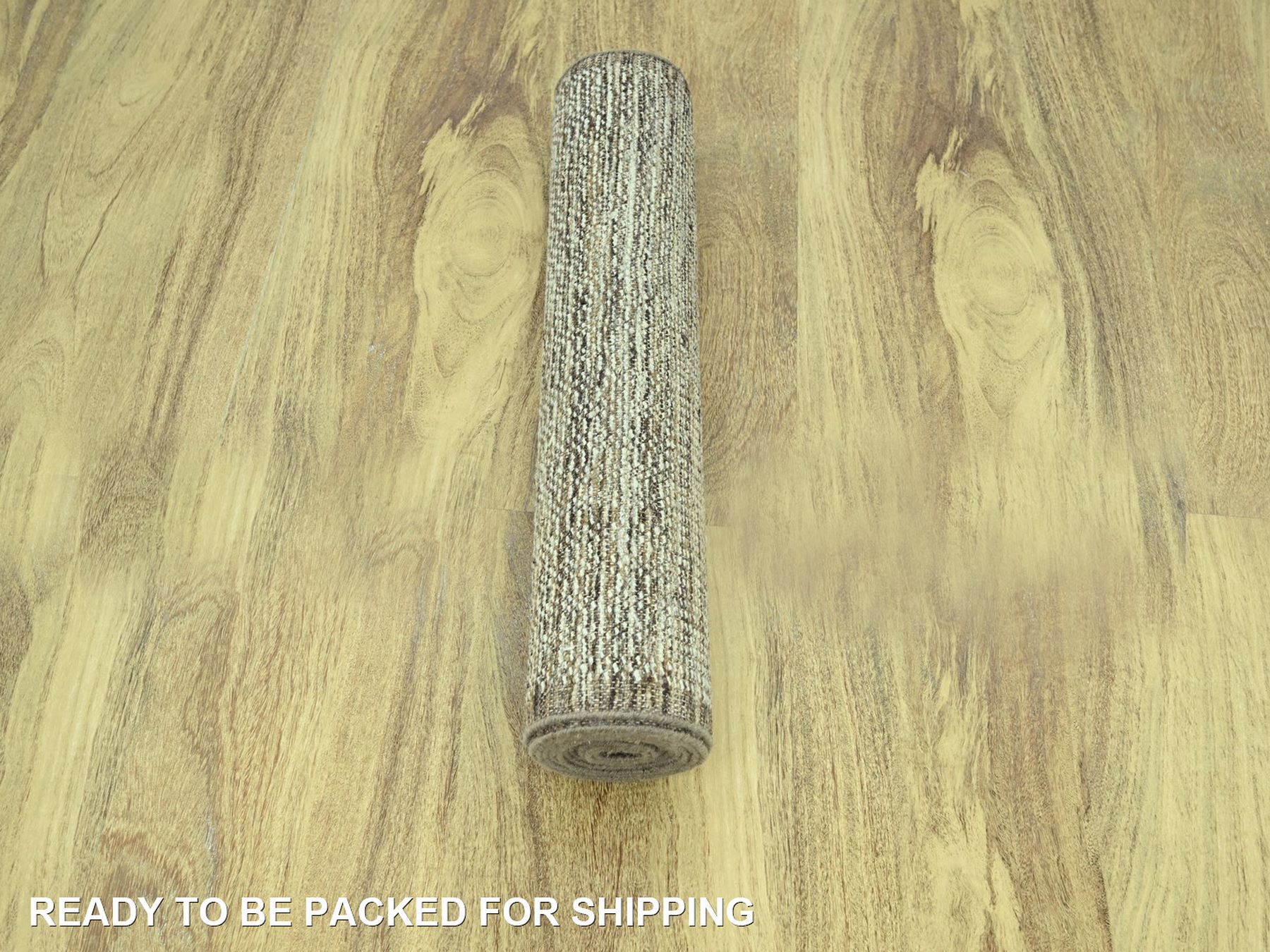2'7"x11'10" Beaver Brown with Ivory, Hand Knotted, Oxidized and Distressed Grass Design with Exposed Warps, 100% Wool, Runner, Oriental Rug HR77074 - Image 5