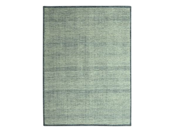 9'x12' Imperial Blue with Ivory, 100% Wool, Oxidized and Distressed Grass Design with Exposed Warps, Hand Knotted, Oriental Rug HR77084