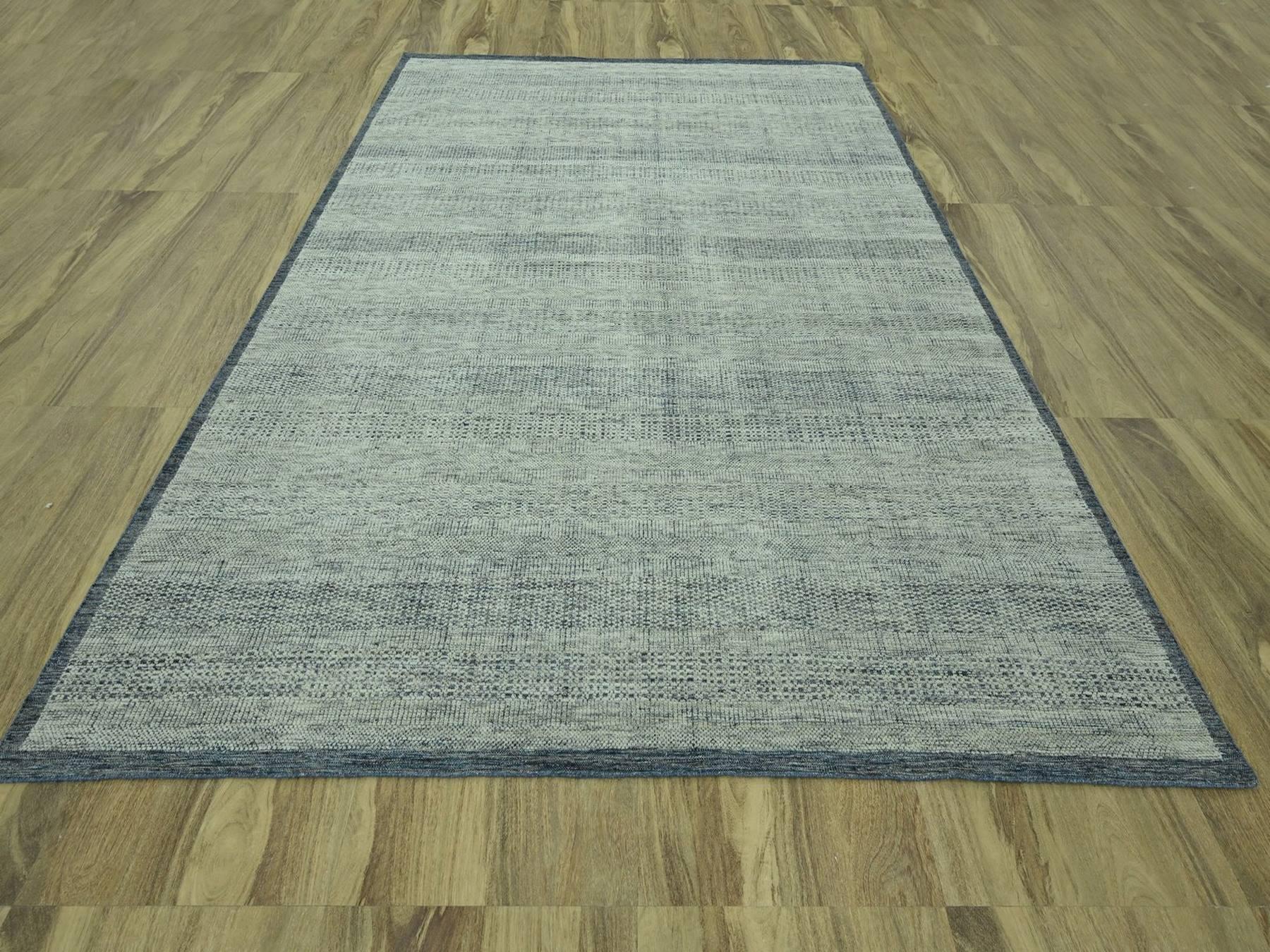 9'x12' Imperial Blue with Ivory, 100% Wool, Oxidized and Distressed Grass Design with Exposed Warps, Hand Knotted, Oriental Rug HR77084 - Image 2