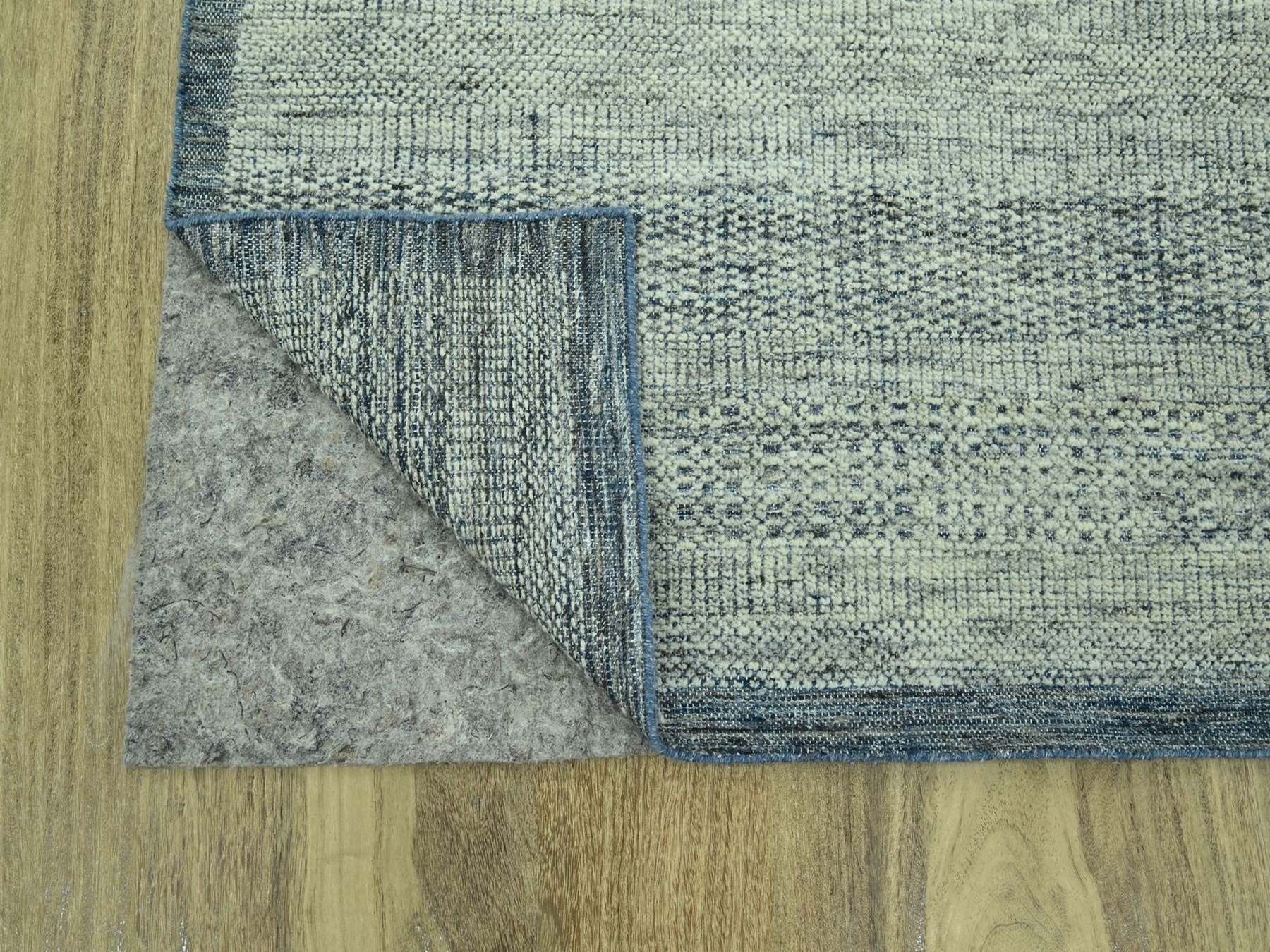 9'x12' Imperial Blue with Ivory, 100% Wool, Oxidized and Distressed Grass Design with Exposed Warps, Hand Knotted, Oriental Rug HR77084 - Image 4