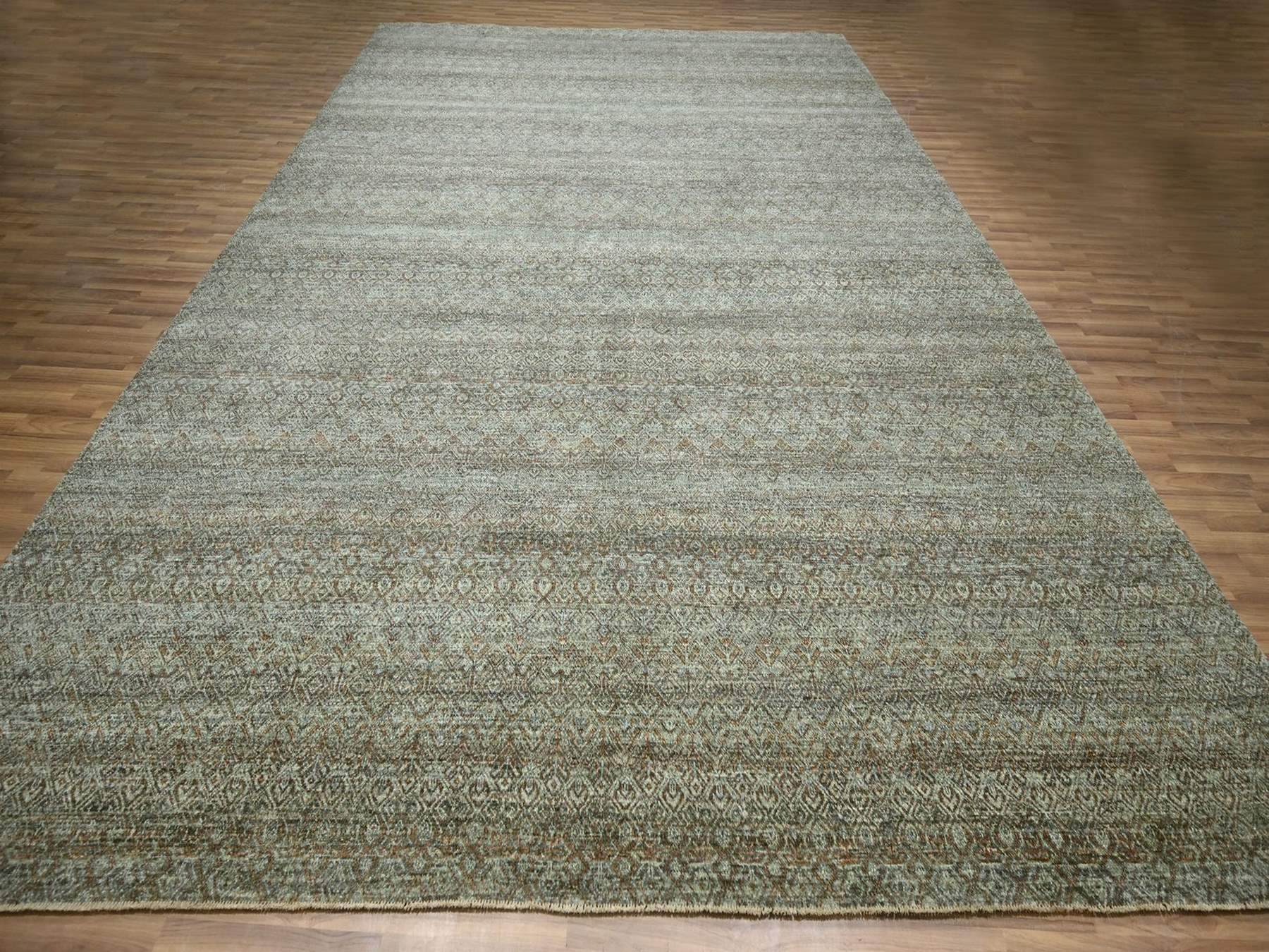 12'x15' Sage Green, Hand Knotted, Kohinoor Herat Pattern, Small Geometric Repetitive Diamond Design, Soft Wool, Tone on Tone, Oversized, XL, Oriental Rug HR77085 - Image 2