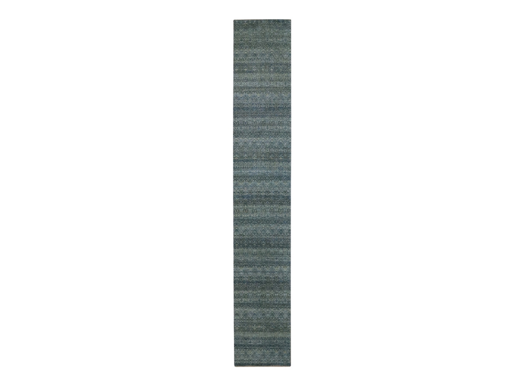 2'7"x16' Ocean Blue, Hand Knotted, Kohinoor Herat Pattern, Small Geometric Repetitive Diamond Design, Soft Wool, Tone on Tone, XL Runner, Oriental Rug HR77092