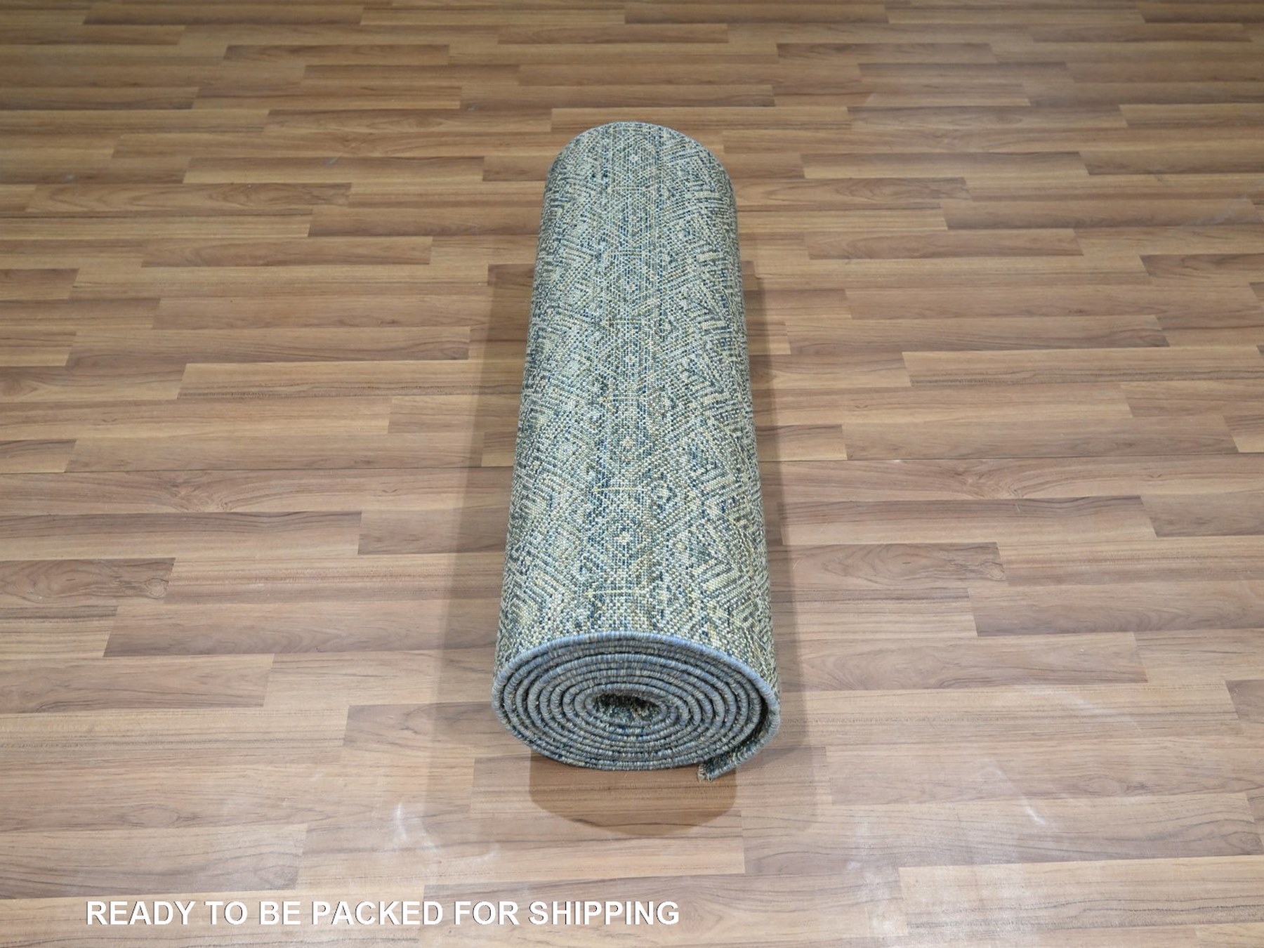 2'7"x16' Ocean Blue, Hand Knotted, Kohinoor Herat Pattern, Small Geometric Repetitive Diamond Design, Soft Wool, Tone on Tone, XL Runner, Oriental Rug HR77092 - Image 5