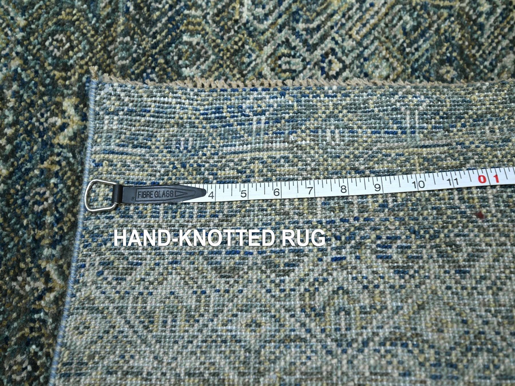 2'7"x16' Ocean Blue, Hand Knotted, Kohinoor Herat Pattern, Small Geometric Repetitive Diamond Design, Soft Wool, Tone on Tone, XL Runner, Oriental Rug HR77092 - Image 7