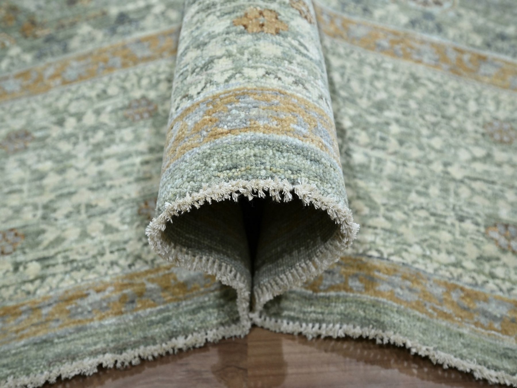 9'x12' Pistachio Green, Pure Wool, Hand Knotted, Pre Historic 14th Century Influence, Mamluk Design, Natural Dyes, Oriental Rug HR77100 - Image 5