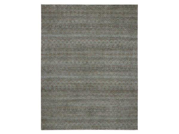 9'x11'10" Sage Green, Pure Wool, Hand Knotted, Kohinoor Herat Pattern, Small Geometric Repetitive Diamond Design, Tone on Tone, Oriental Rug HR77103