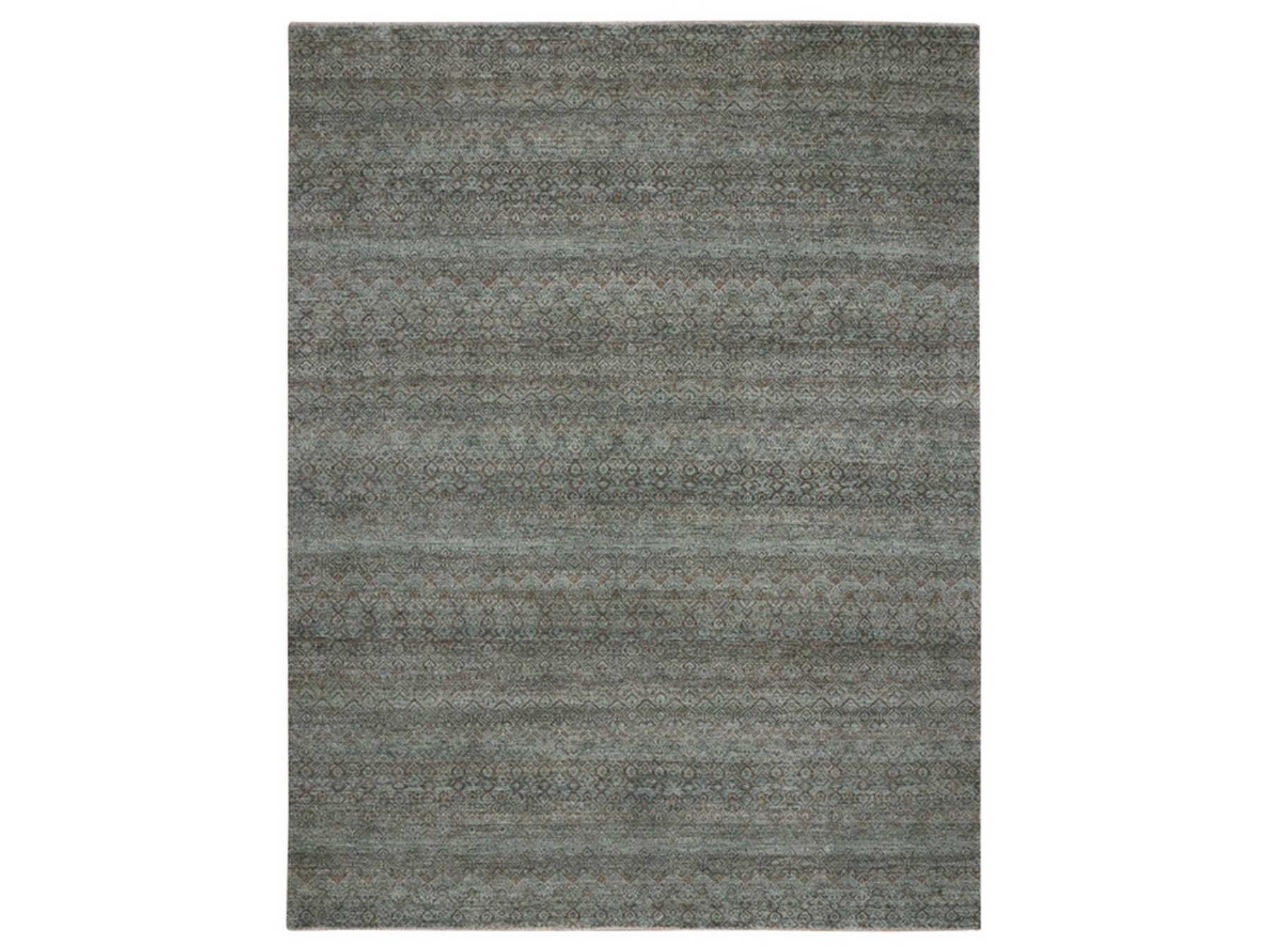 9'1"x12' Sage Green, Kohinoor Herat Pattern, Small Geometric Repetitive Diamond Design, Soft Wool, Tone on Tone, Hand Knotted, Oriental Rug HR77104