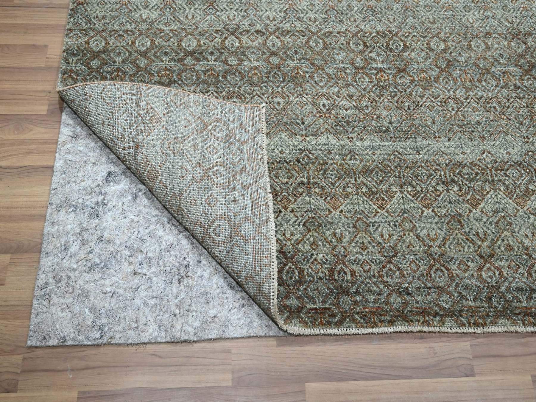 9'1"x12' Sage Green, Kohinoor Herat Pattern, Small Geometric Repetitive Diamond Design, Soft Wool, Tone on Tone, Hand Knotted, Oriental Rug HR77104 - Image 4